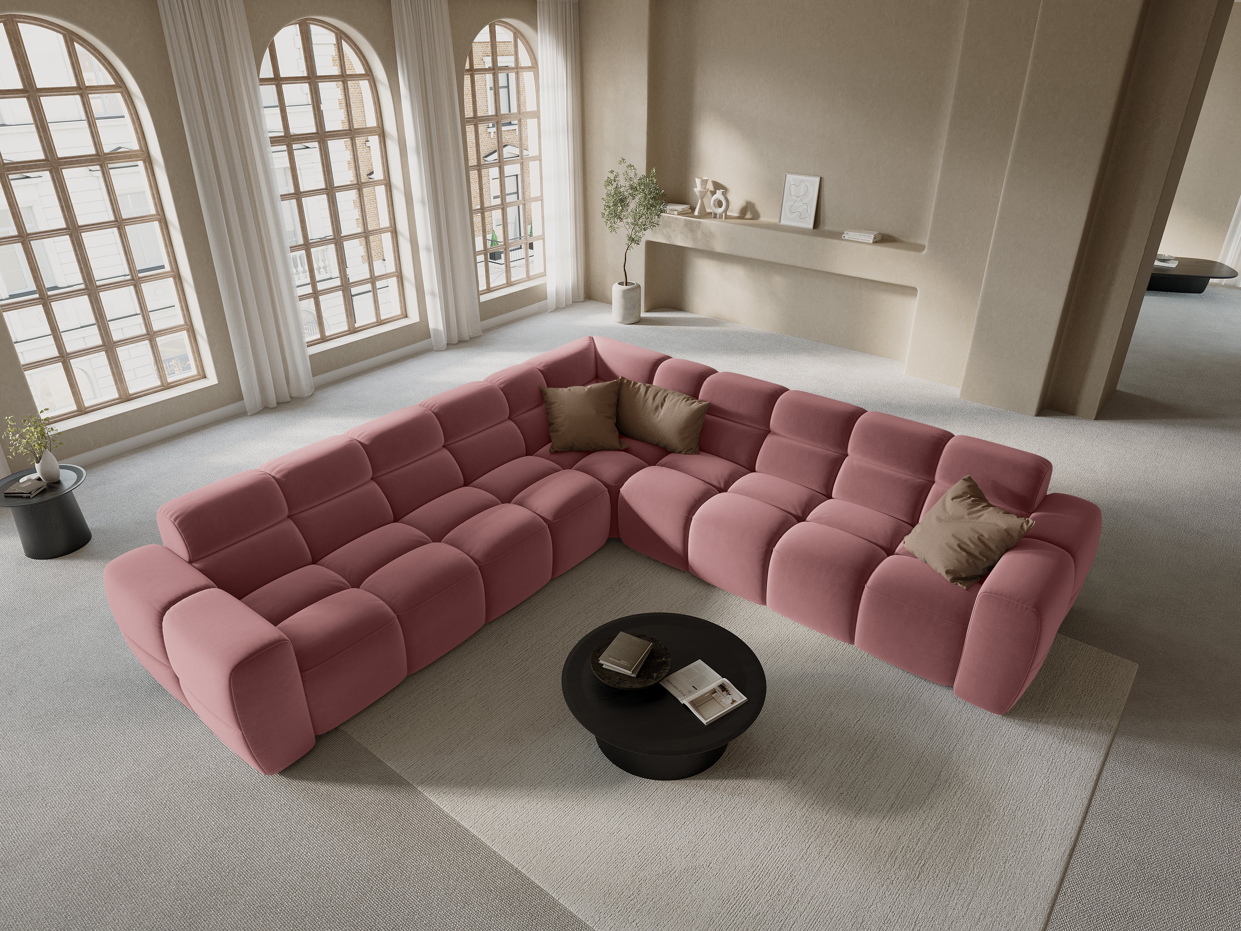 Symmetrische Samt-Eckcouch LISA in Rosa