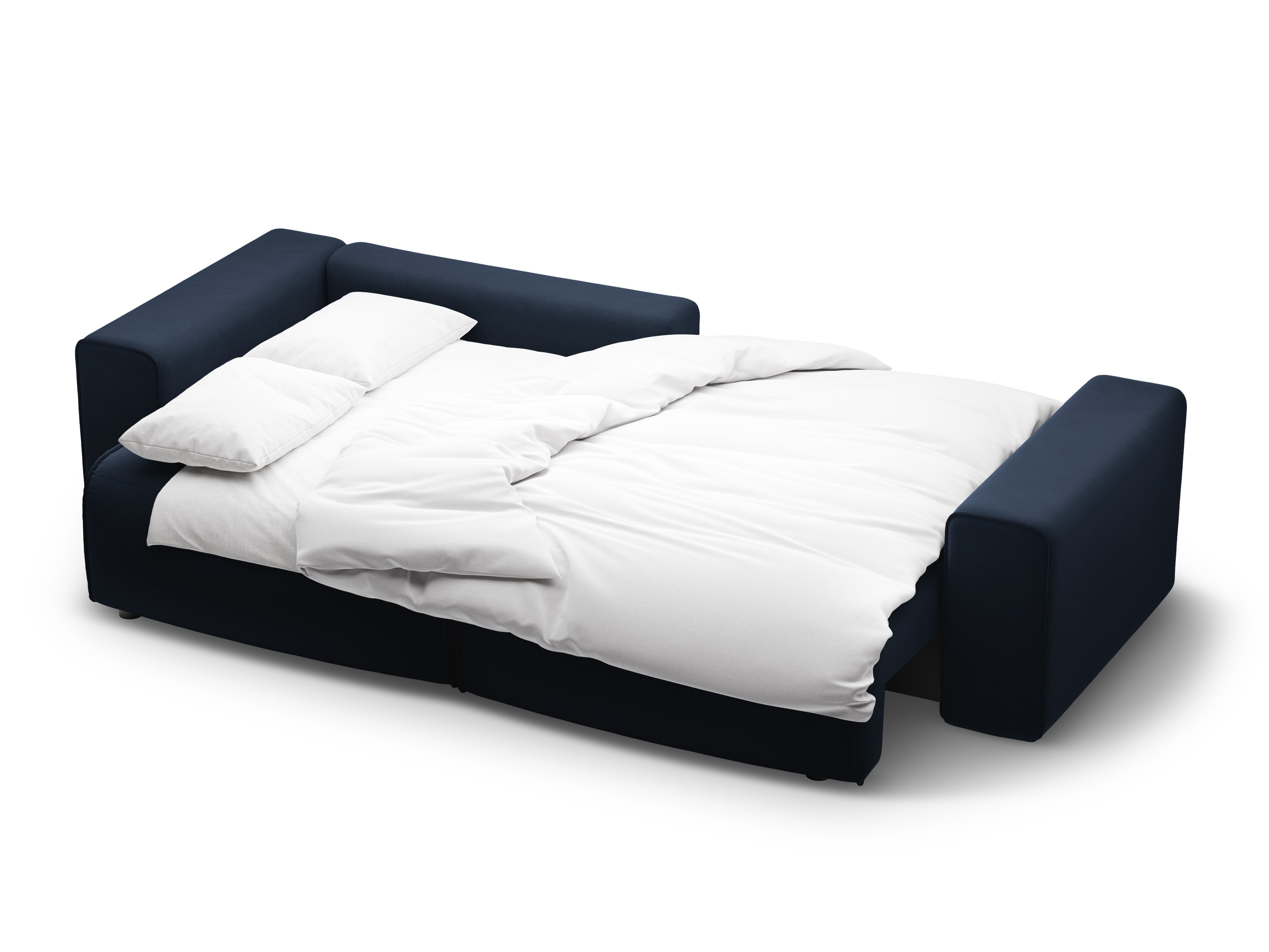 Left-facing velvet corner sofa for 3 people with sleeping function VICTOR navy blue