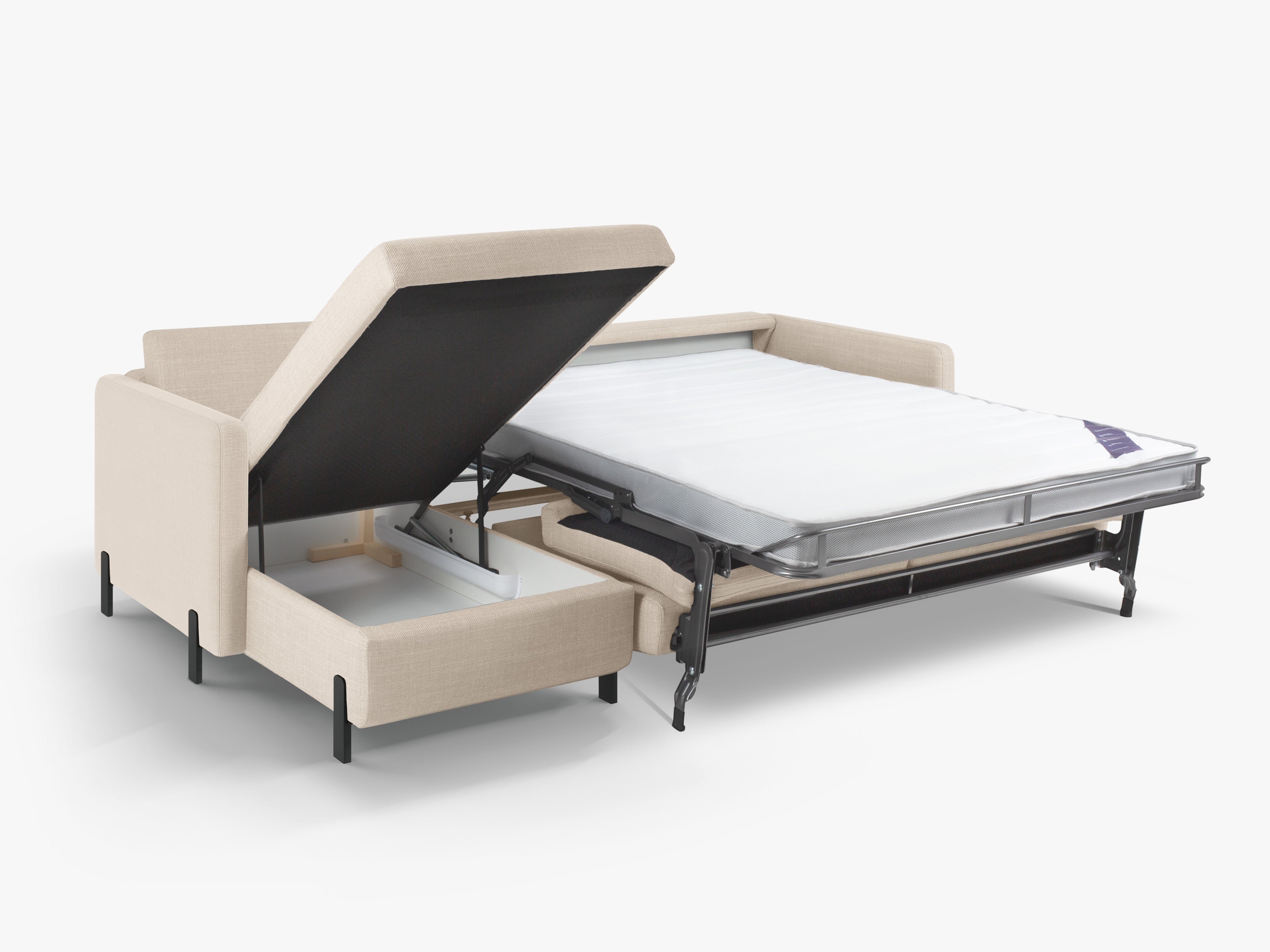 Linke Ecksofa mit Bettfunktion und Kiste, "Gloria", 4 Sitze, Beige, 260x170x80
In Europa gemacht