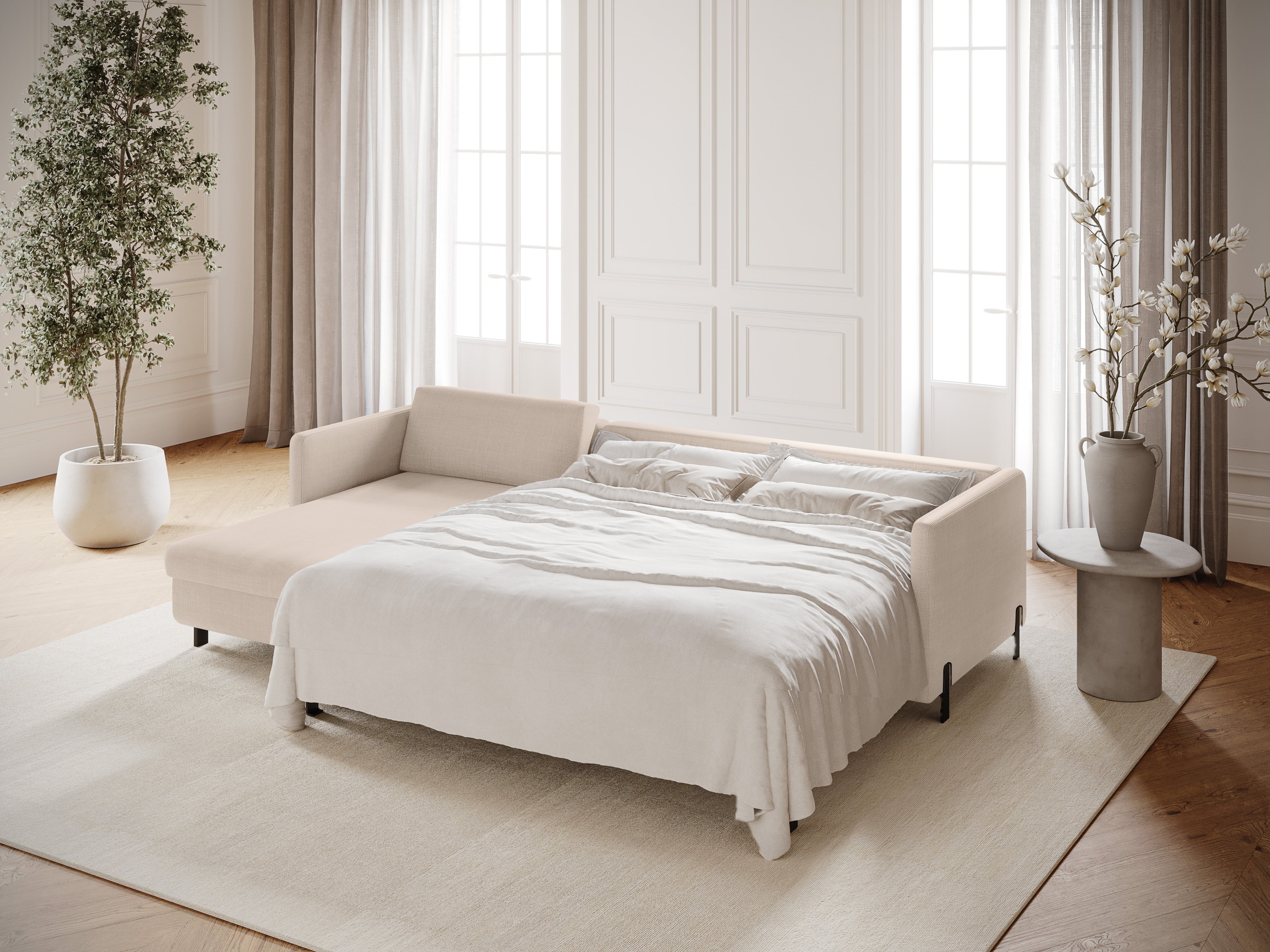 Linke Ecksofa mit Bettfunktion und Kiste, "Gloria", 4 Sitze, Beige, 260x170x80
In Europa gemacht