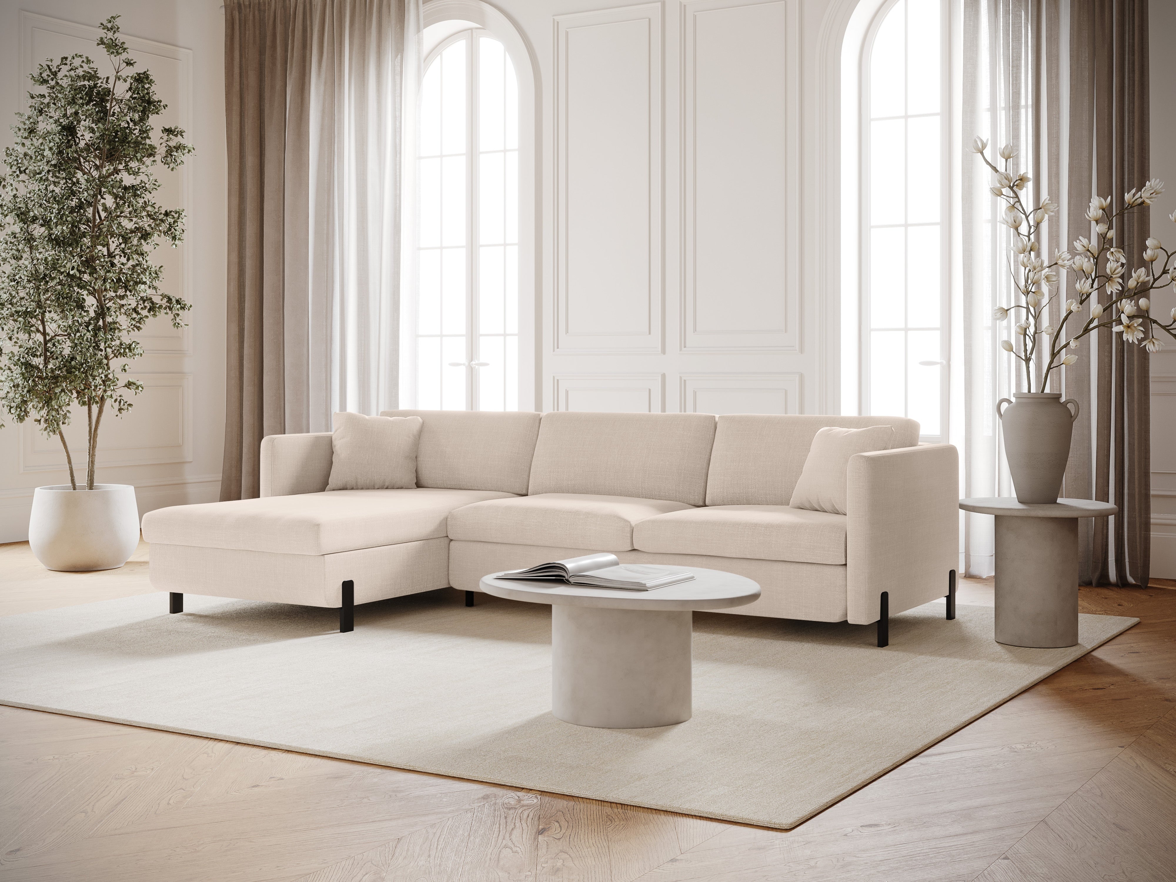 Linke Ecksofa mit Bettfunktion und Kiste, "Gloria", 4 Sitze, Beige, 260x170x80
In Europa gemacht
