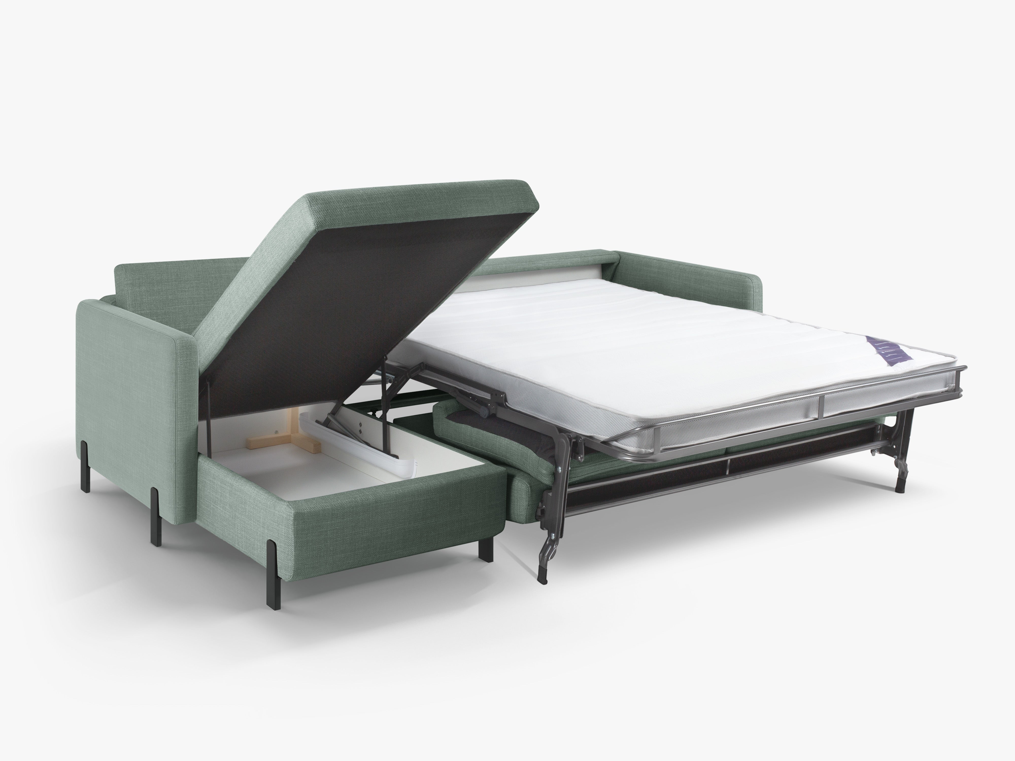 Linke Ecksofa mit Bettfunktion und Schachtel, "Gloria", 4 Sitze, Minze, 260x170x80
In Europa gemacht