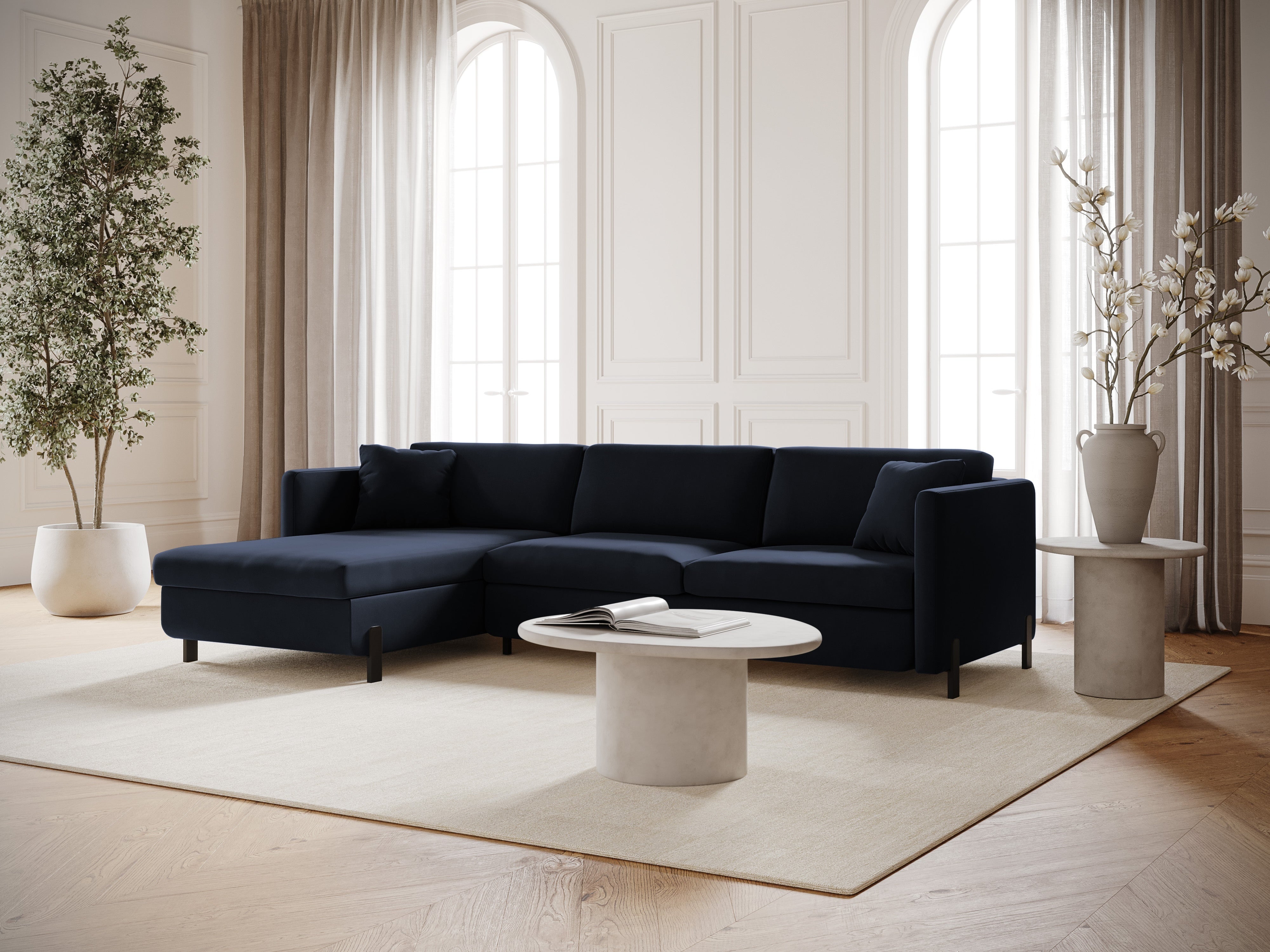 Velvet Left Corner Sofa with Bed Function, "Gloria", 4 Seats, Royal Blue, 260x170x80
Made in Europe