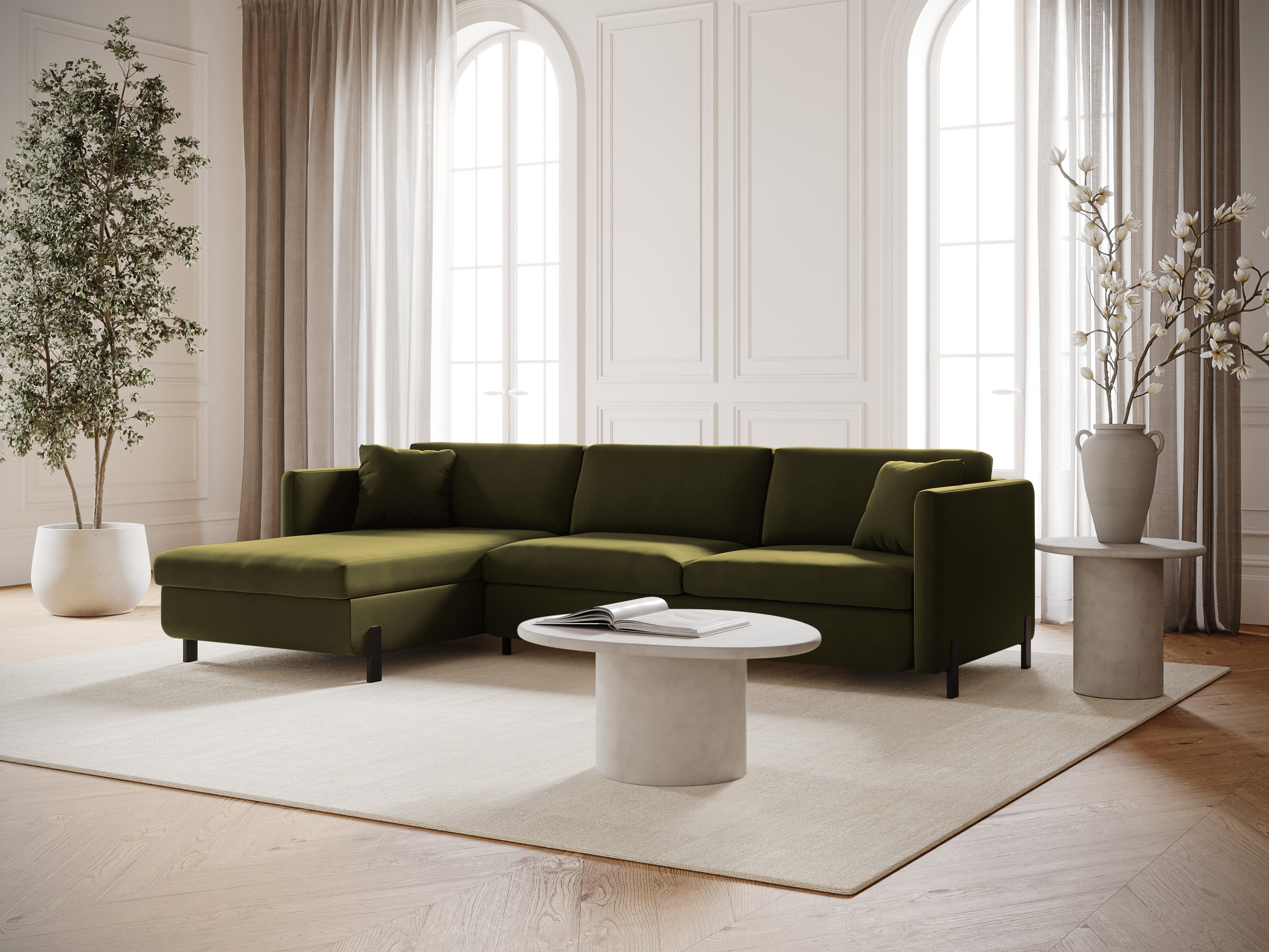 Velvet Left Corner Sofa with Bed Function, "Gloria", 4 Seats, Green, 260x170x80
Made in Europe