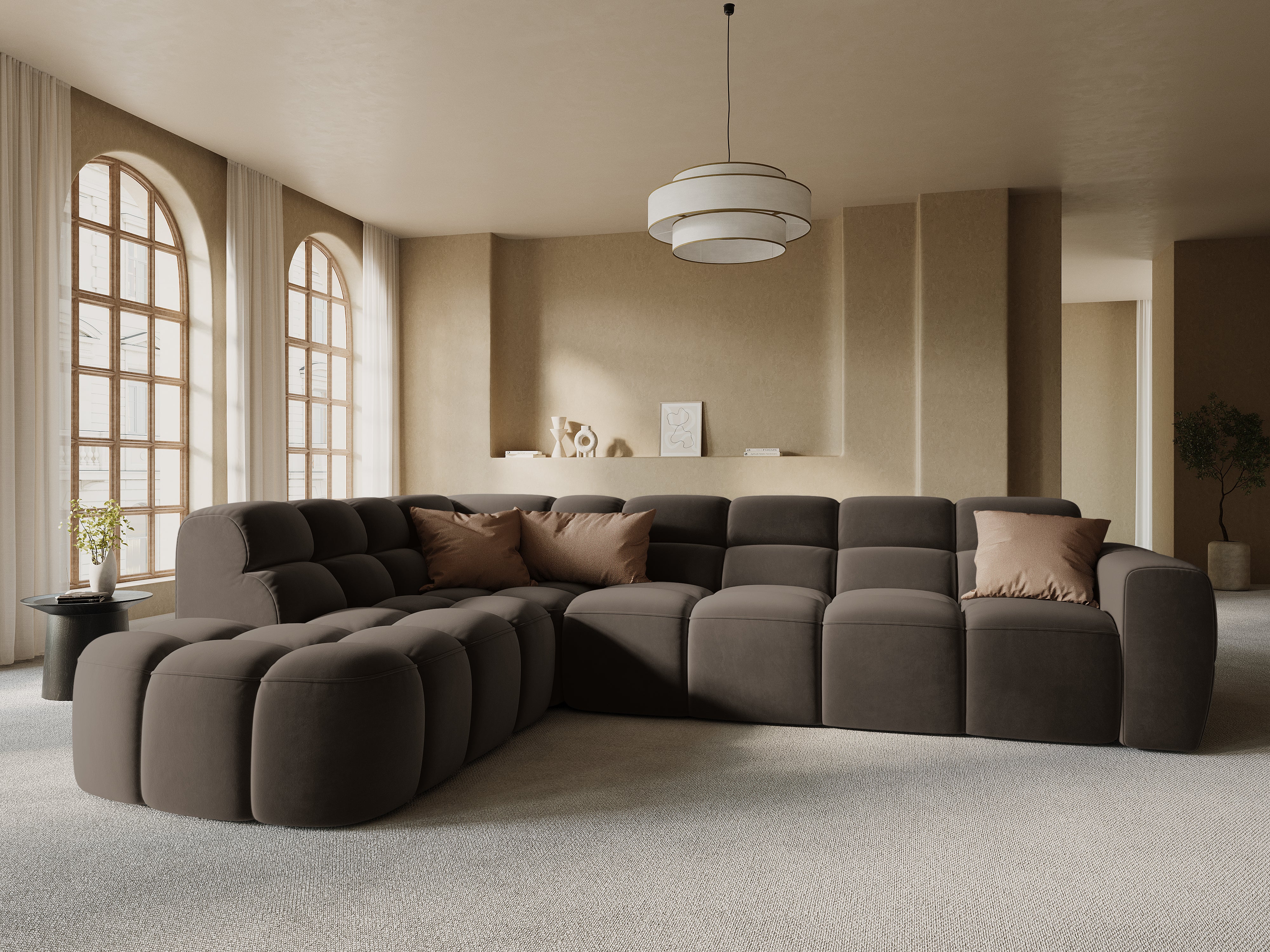 Samt-Ecksofa links LISA hellbraun [Monika]