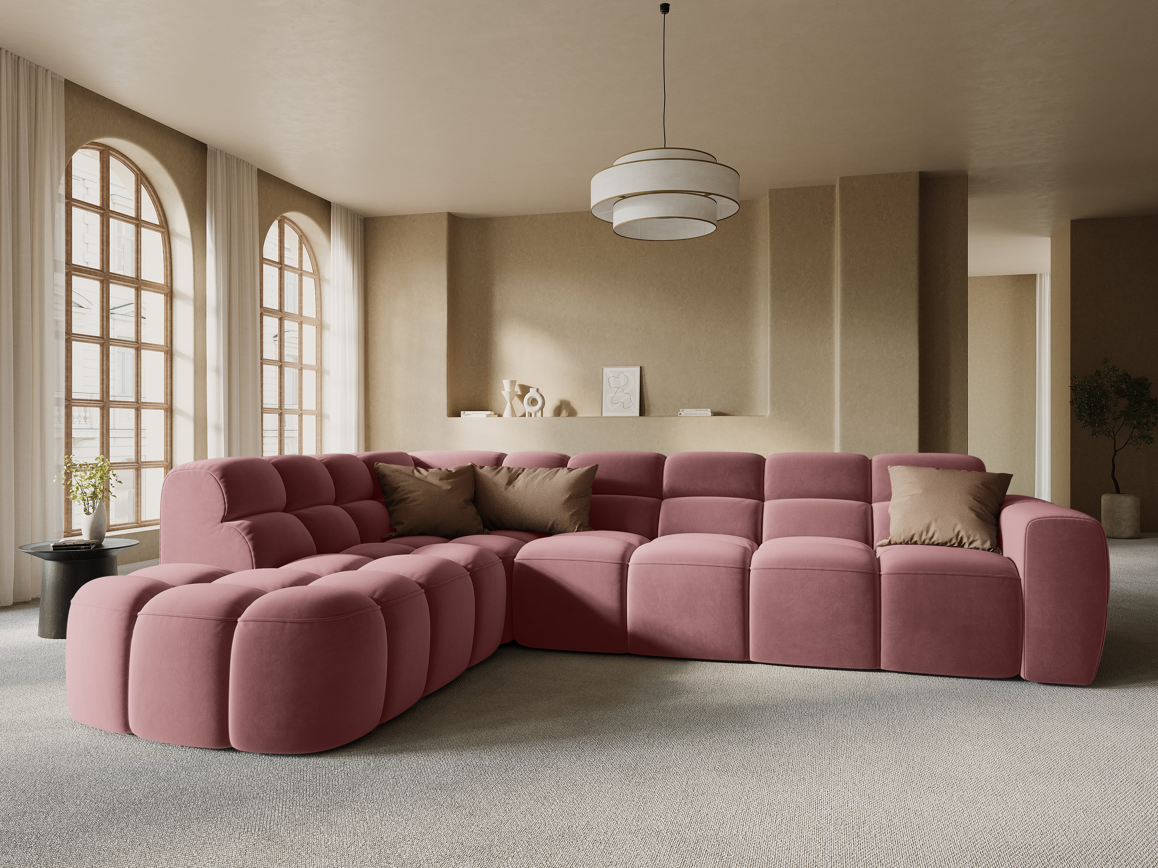 Samt-Ecksofa links LISA rosa [Monika] [Julia spr]