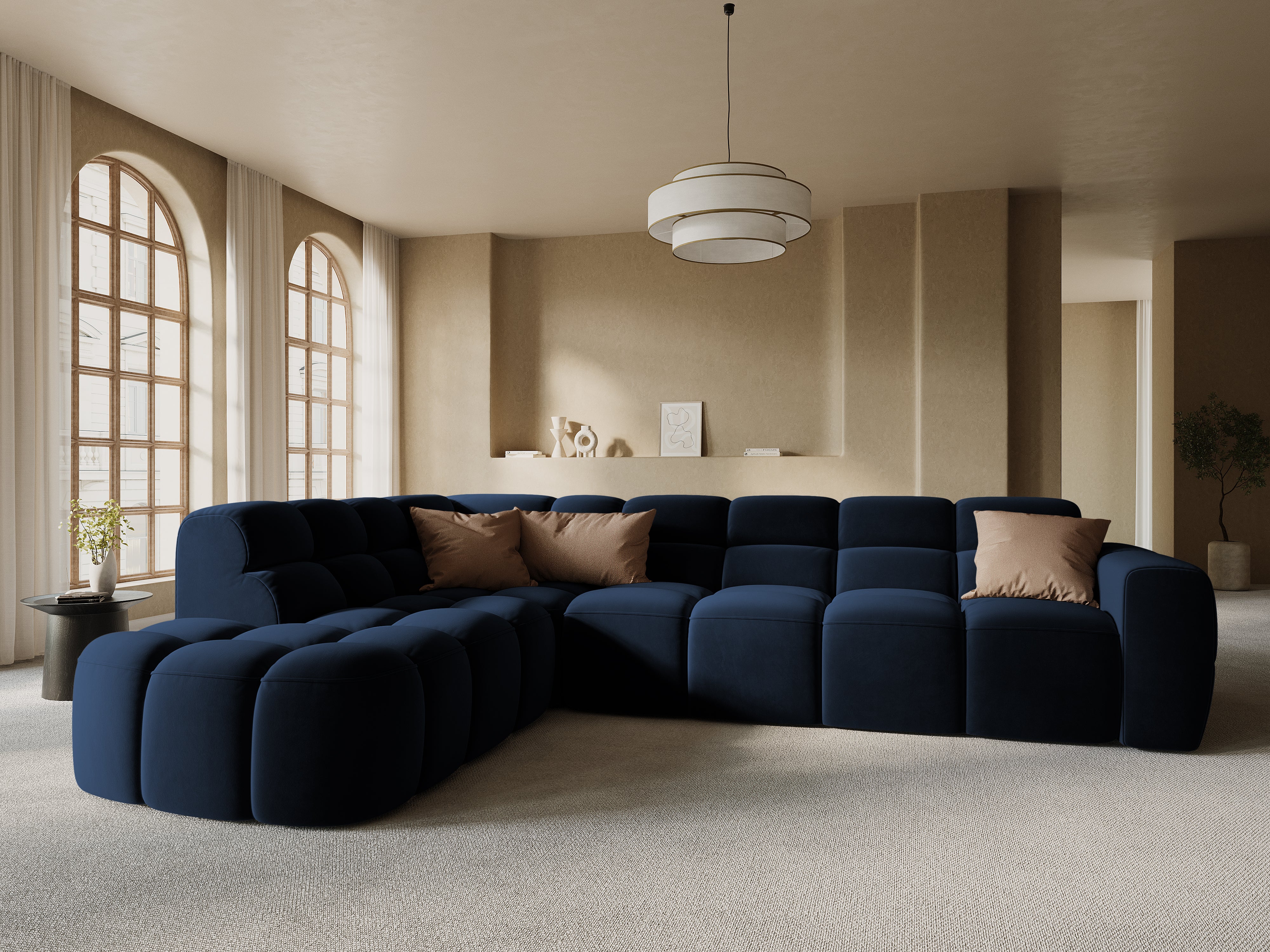 Left-facing corner sofa LISA light blue chenille