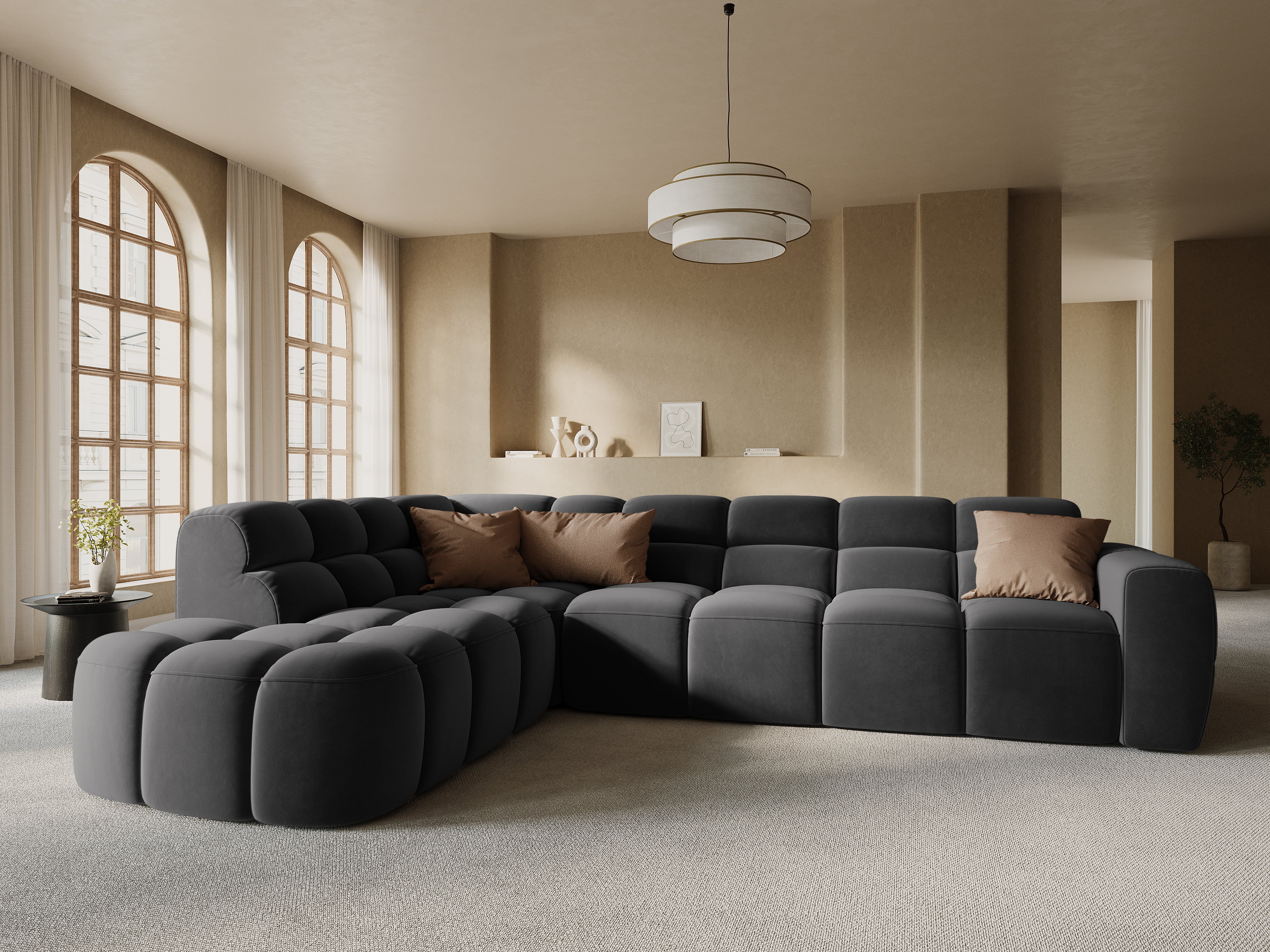 Samt-Ecksofa links LISA dunkelgrau [Monika] [Julia spr]