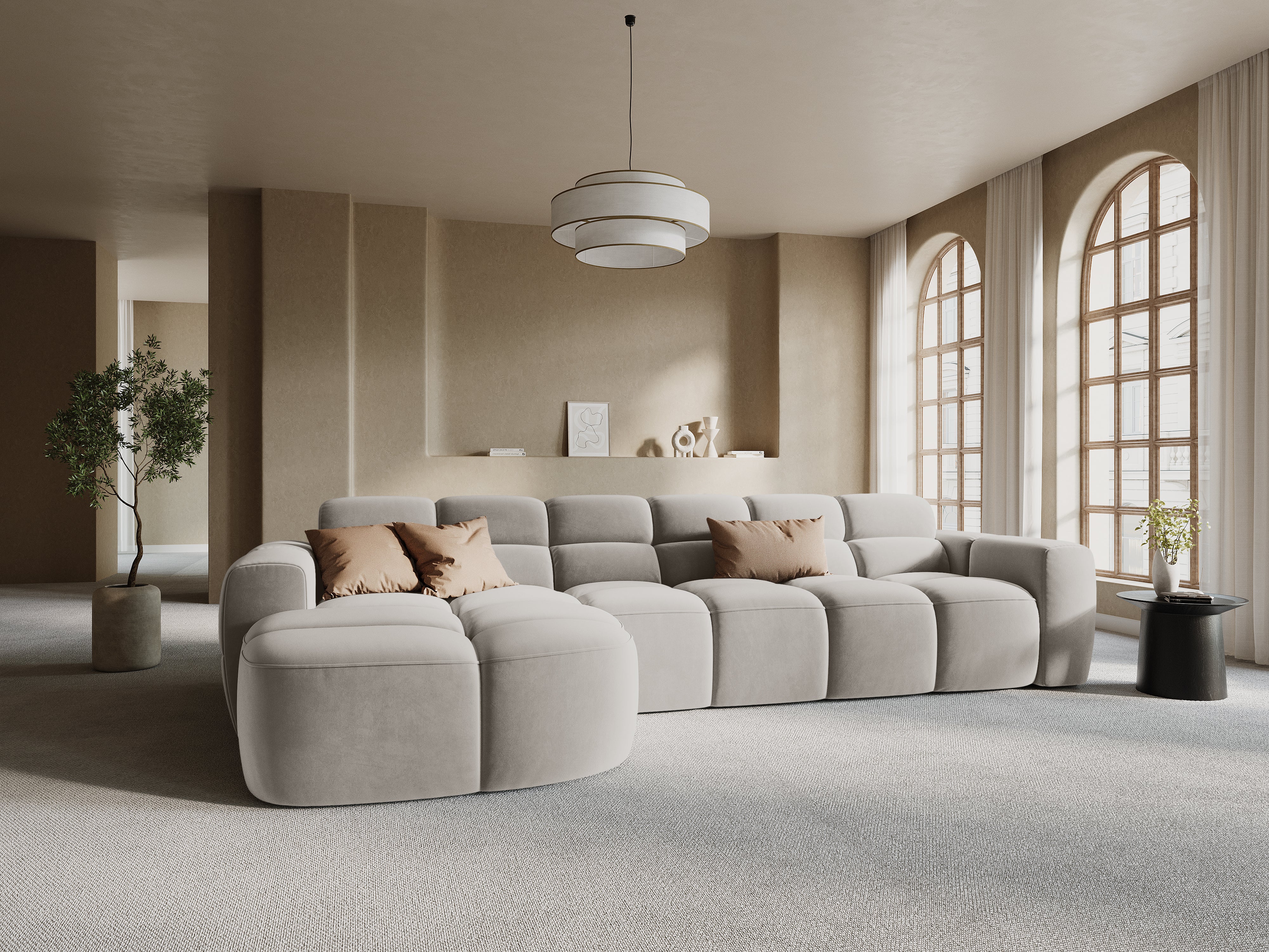 Samt-Ecksofa links LISA hellbeige [Monika]