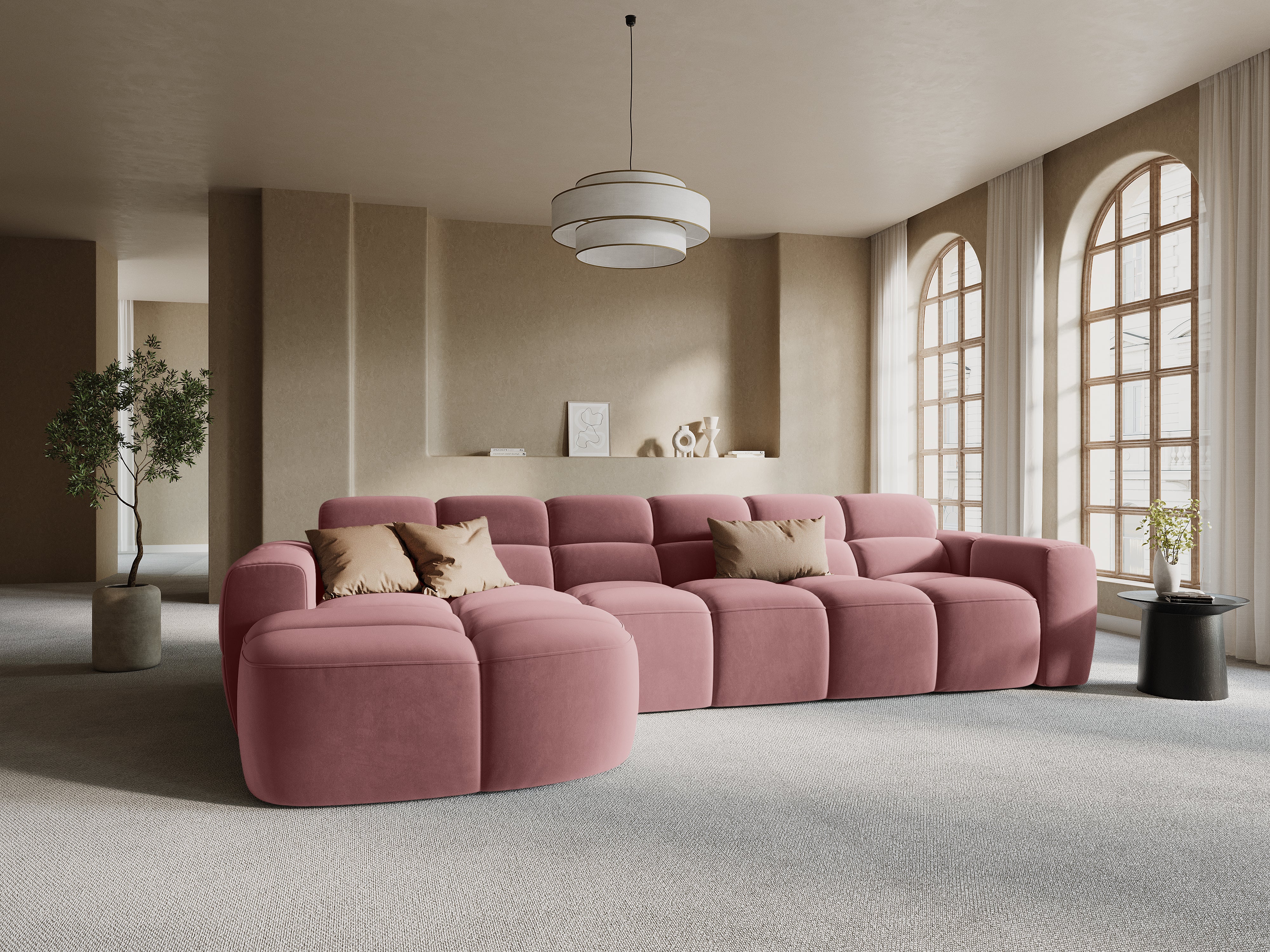 Samt-Ecksofa links LISA rosa [Monika] [Julia spr]