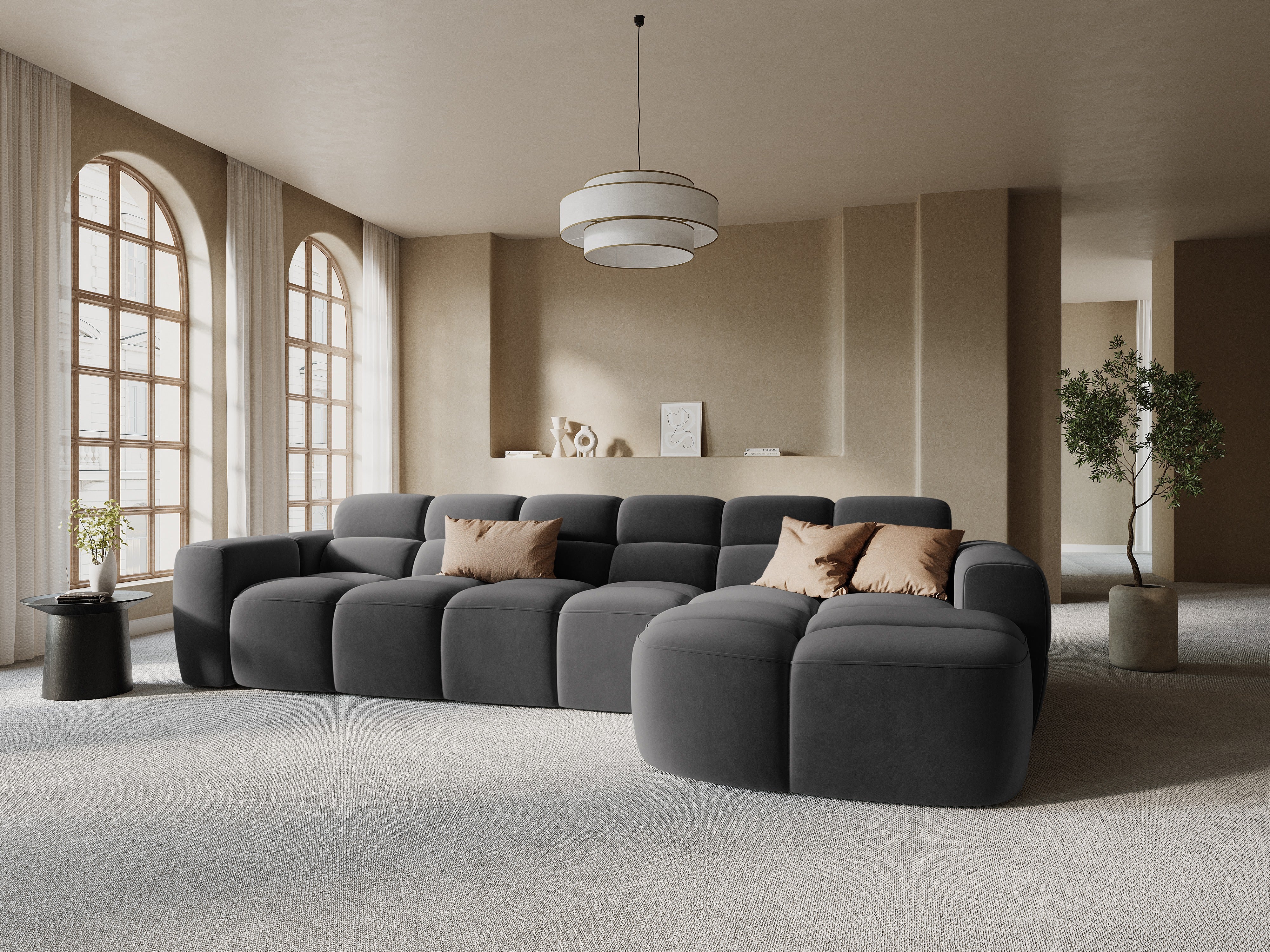 Samt-Ecksofa rechts LISA dunkelgrau [Monika] [Julia spr]