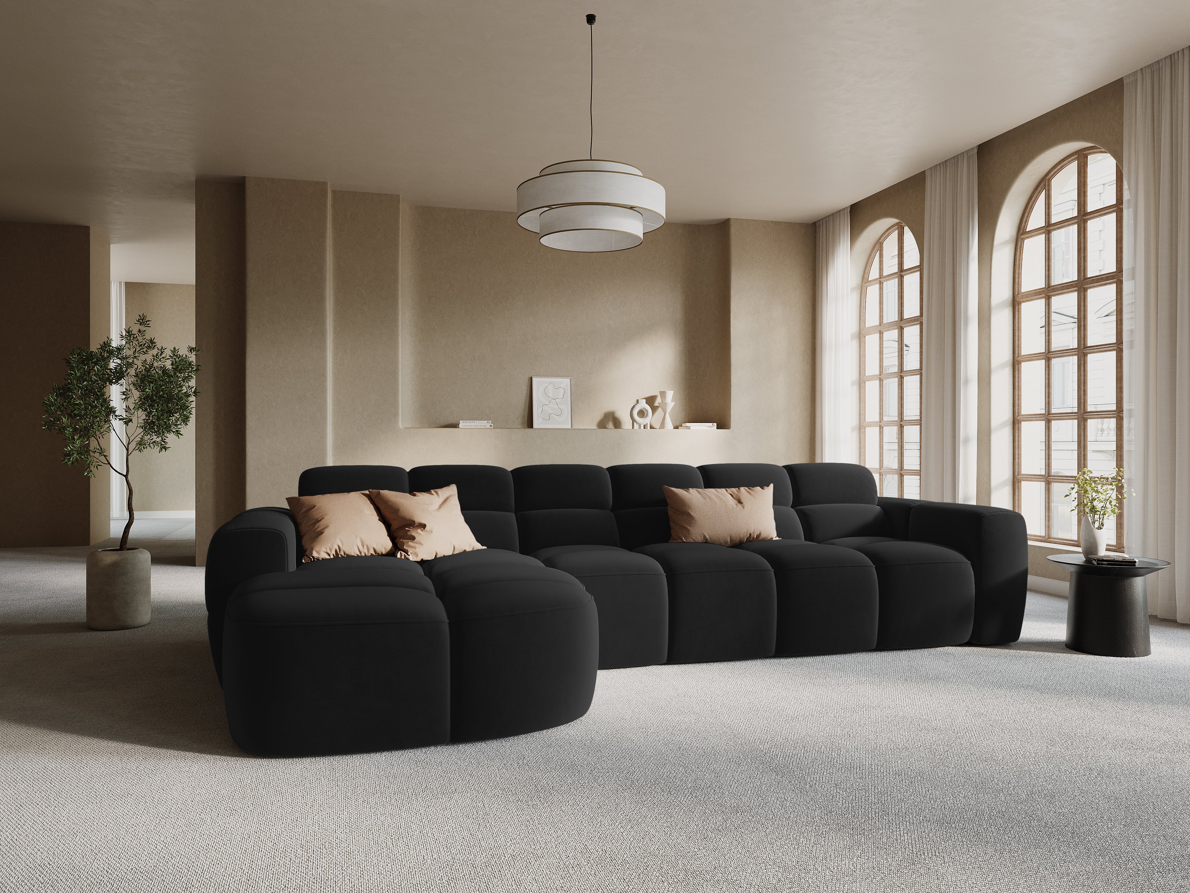 Samt-Ecksofa links LISA schwarz [Monika]