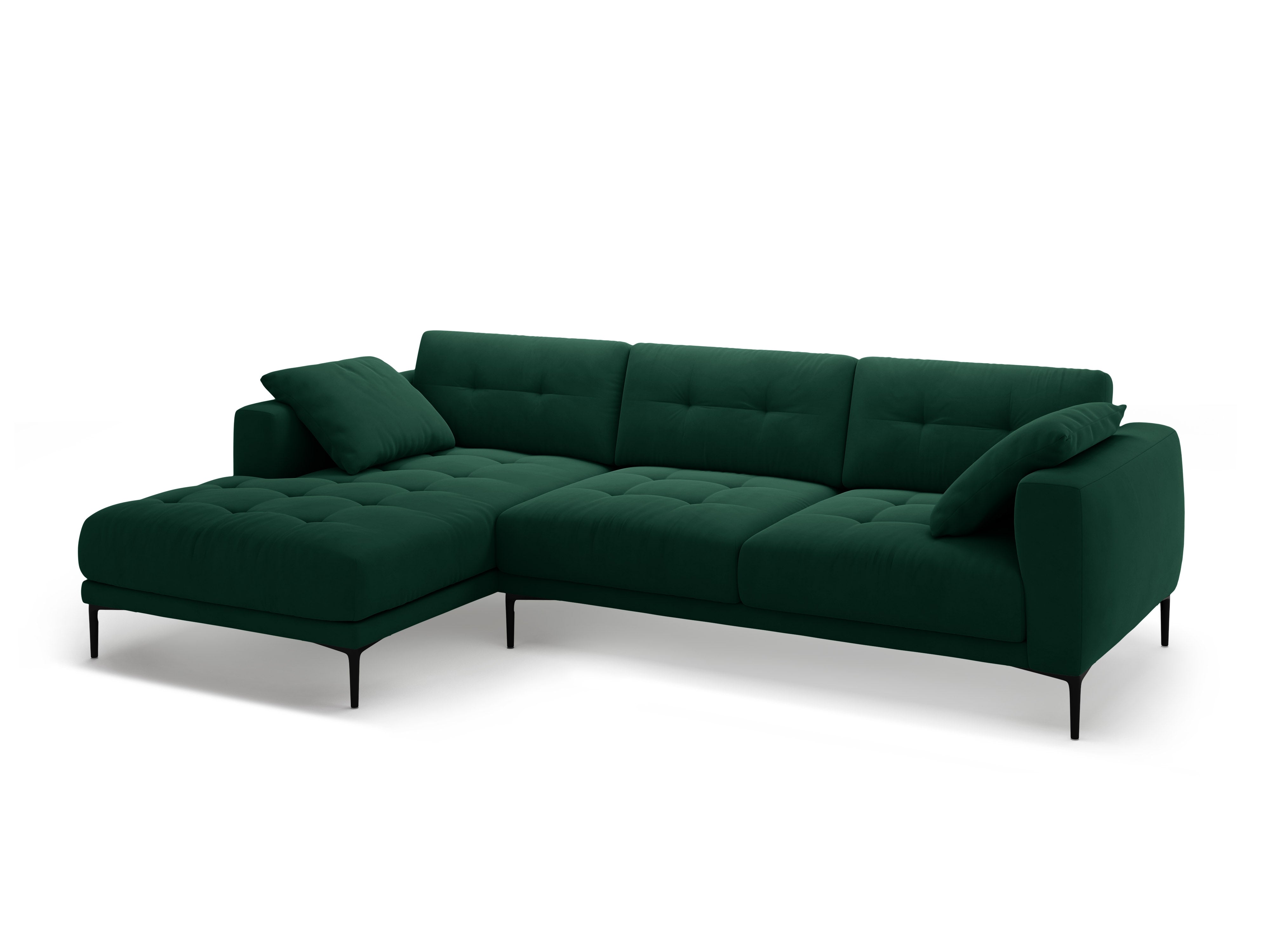 Left-facing velvet corner sofa BEMY bottle green