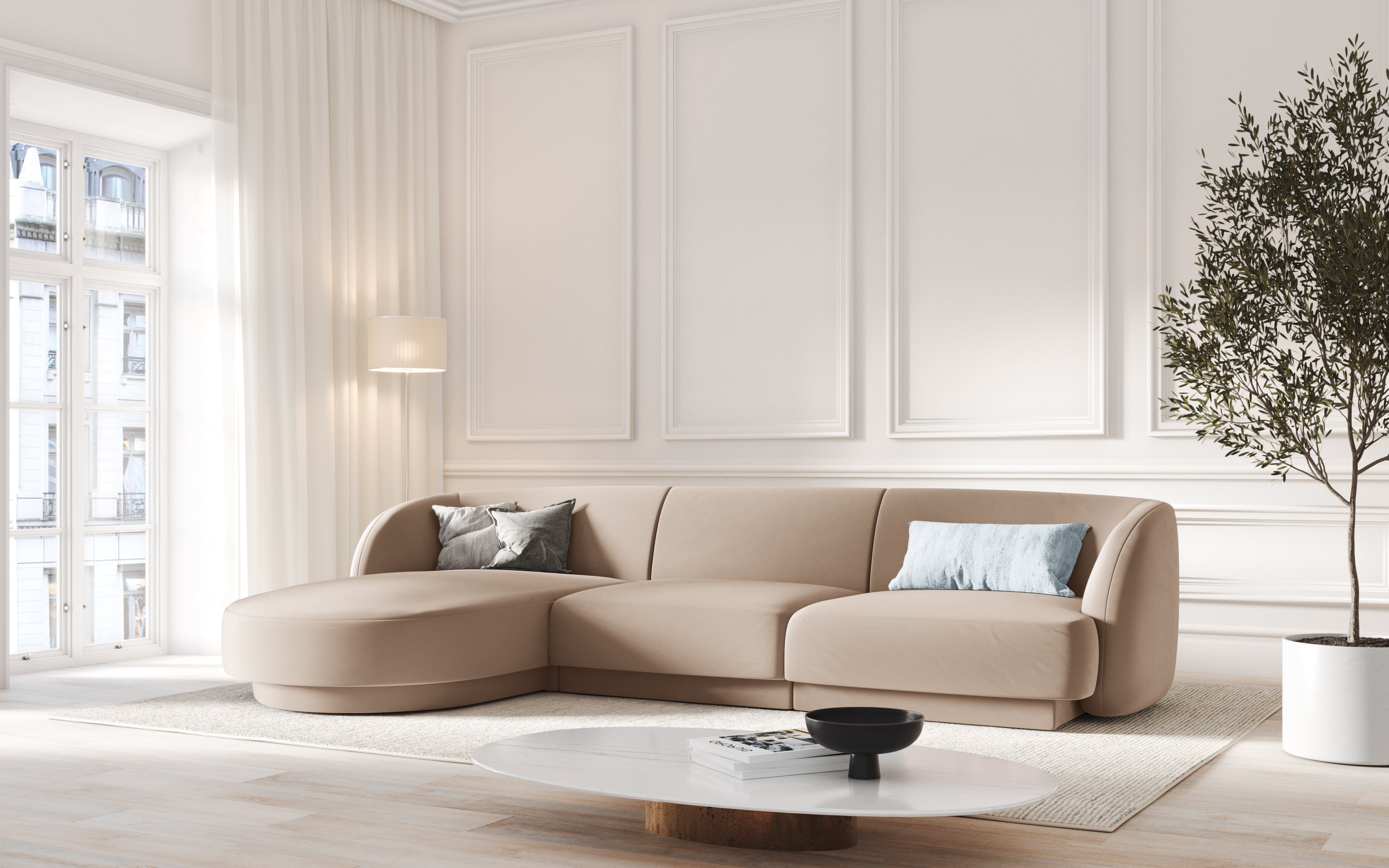 4-seater left-facing corner sofa MILEY beige chenille