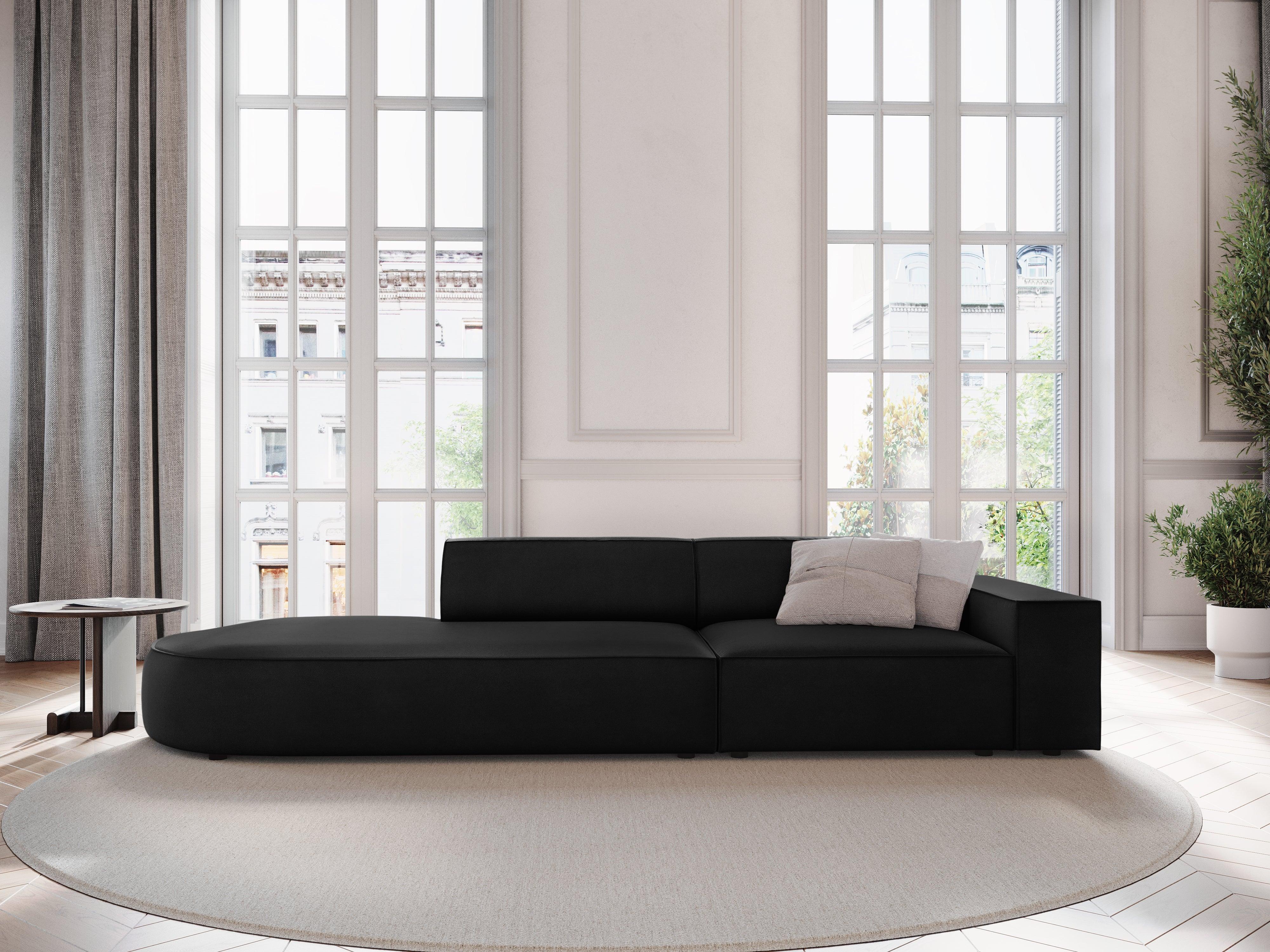 Sofa aksamitna lewostronna okrągła 3-osobowa JODIE czarny Micadoni    Eye on Design