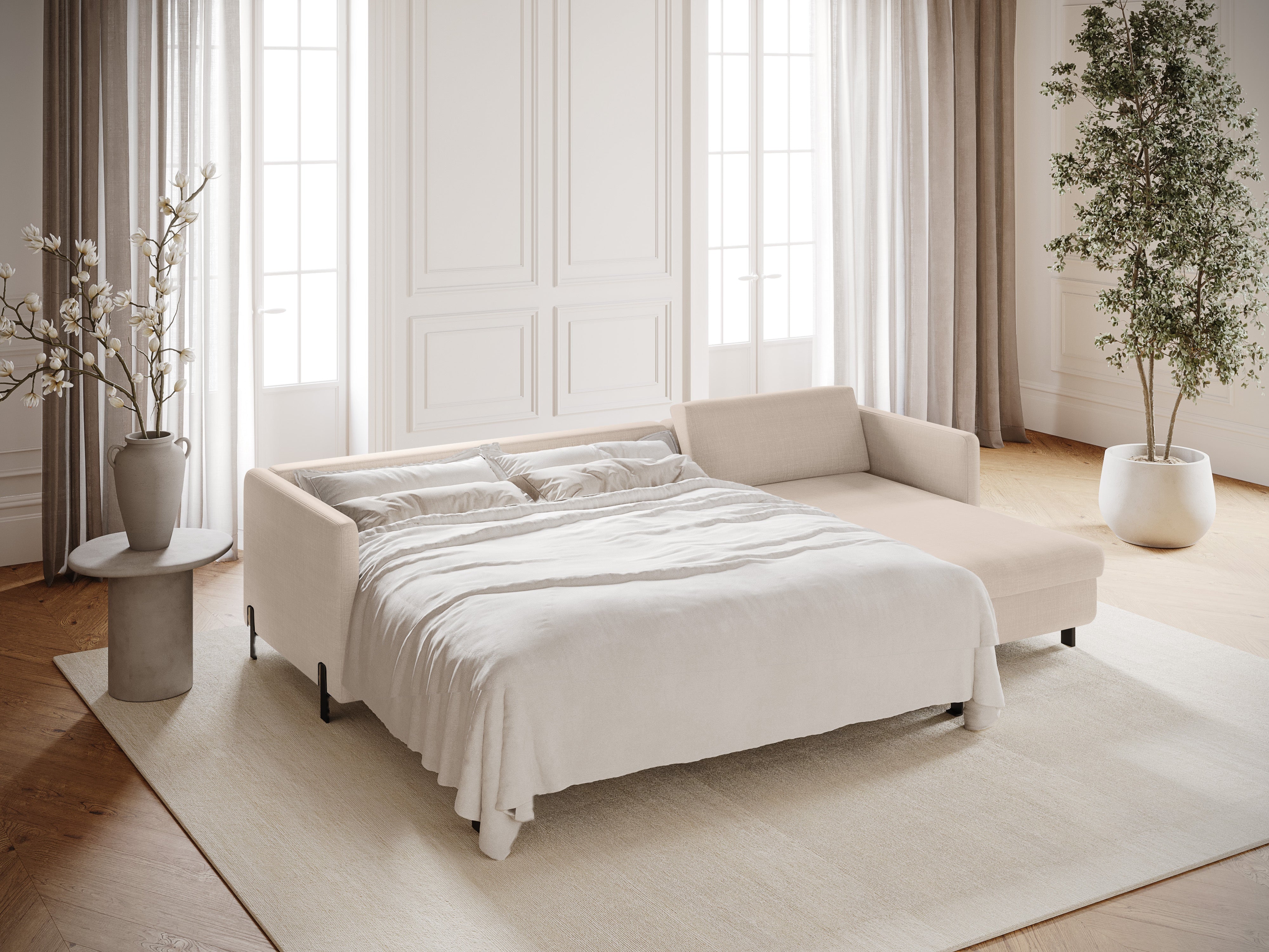 Right Corner Sofa with Bed Function and Box, "Gloria", 5 Seats, Beige, 280x170x80
Made in Europe