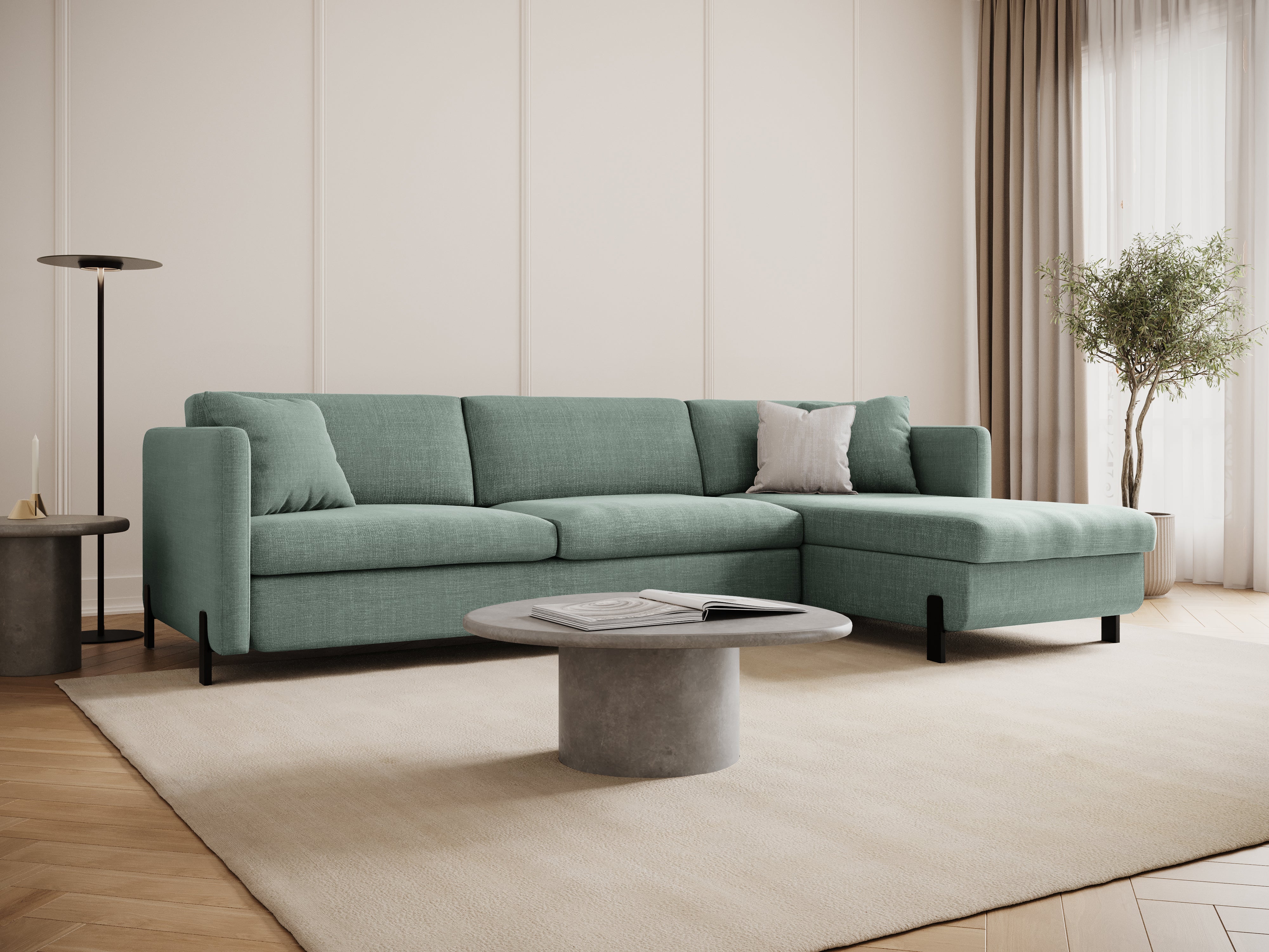 Right Corner Sofa with Bed Function and Box, "Gloria", 5 Seats, Mint, 280x170x80
Made in Europe