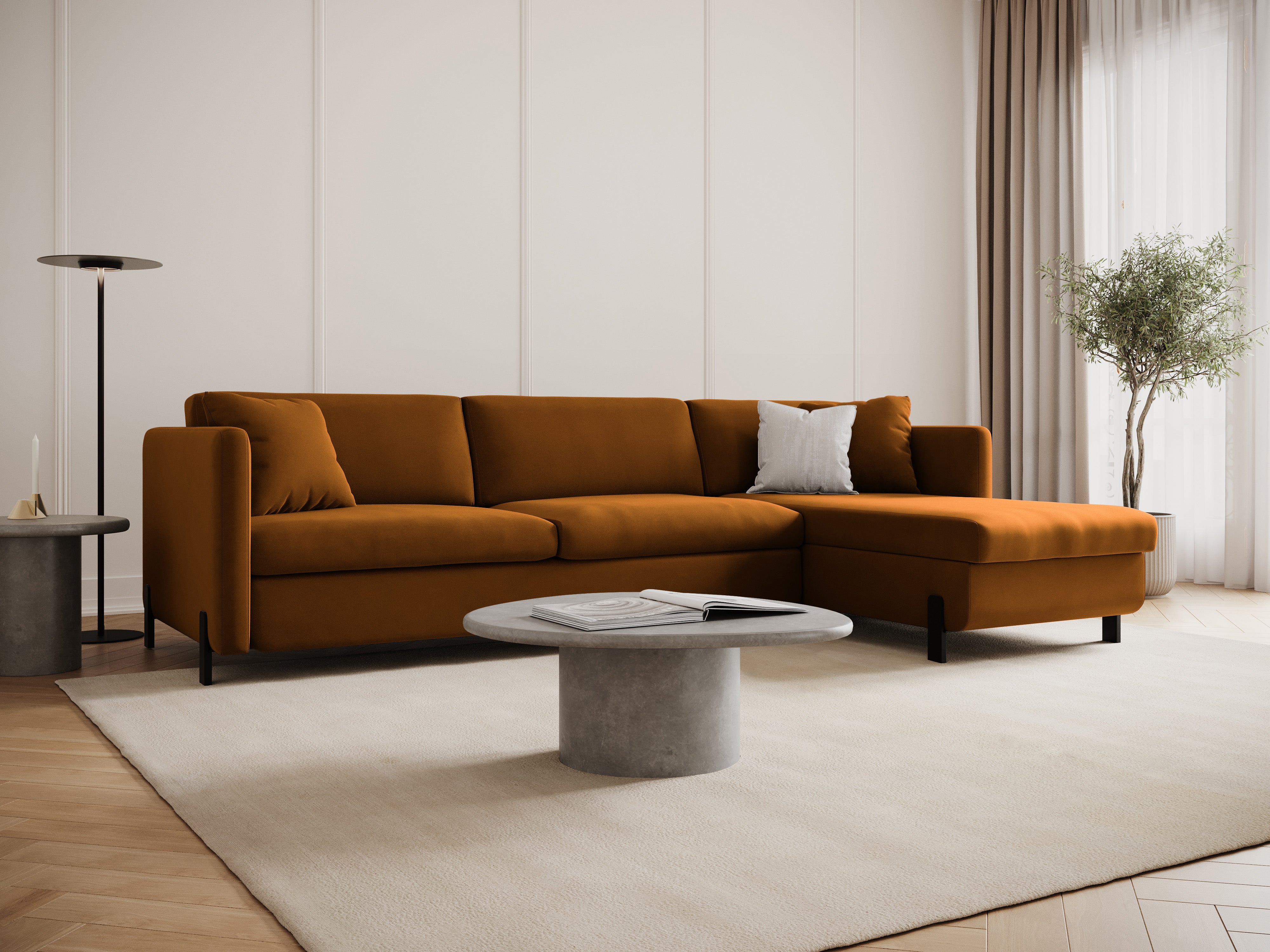 Velvet Right Corner Sofa with Bed Function, "Gloria", 4 Seats, Brown, 260x170x80
Made in Europe