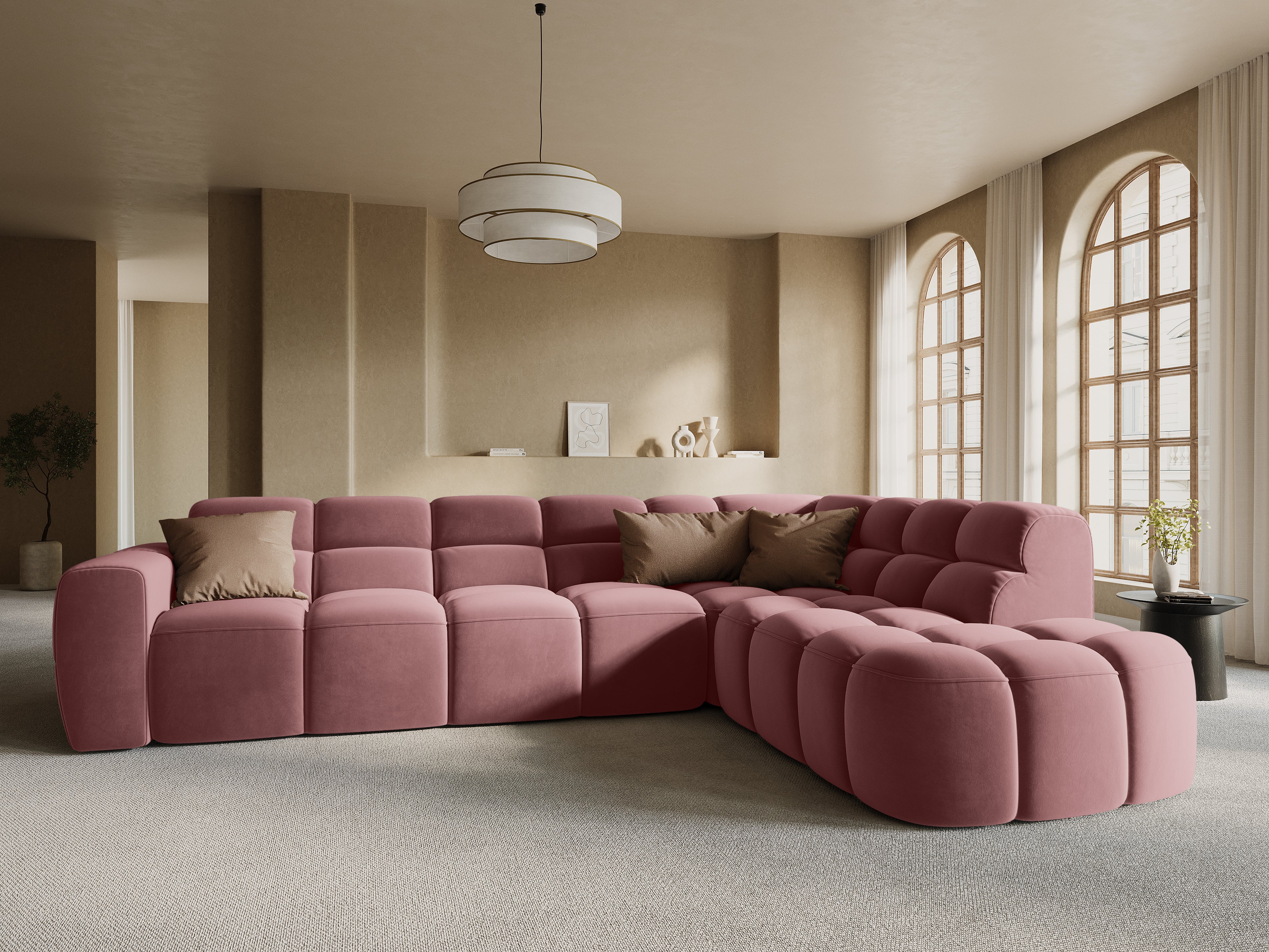 Right-facing velvet corner sofa LISA pink