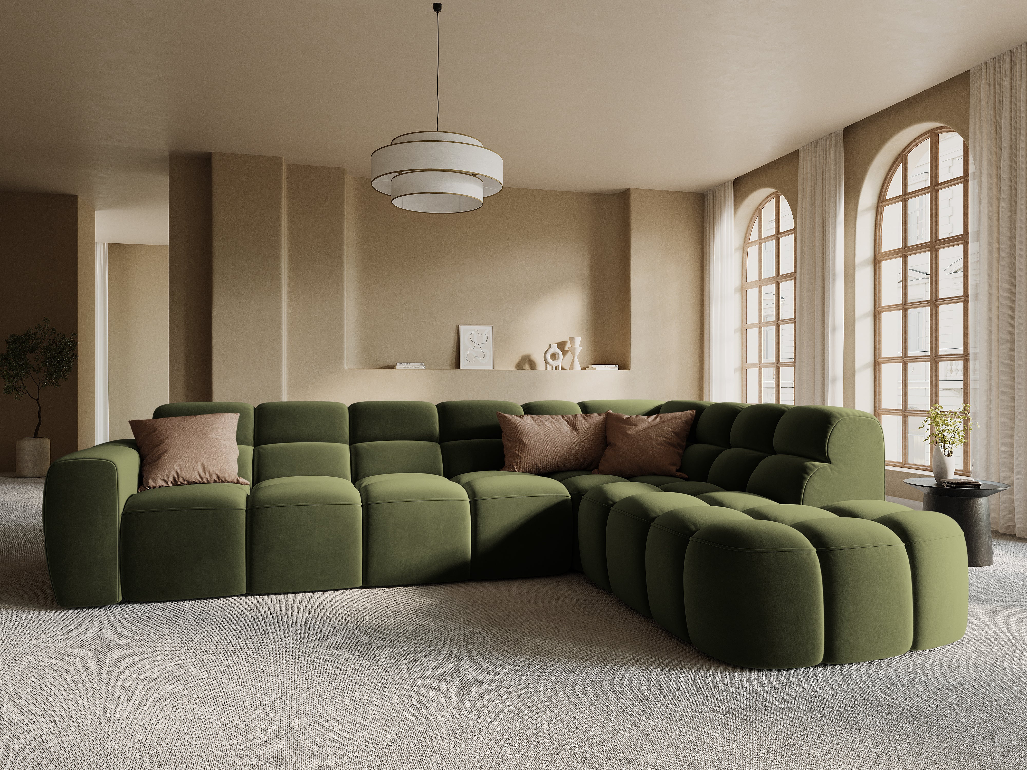Right-facing velvet corner sofa LISA light green [Monika] [Julia spr]