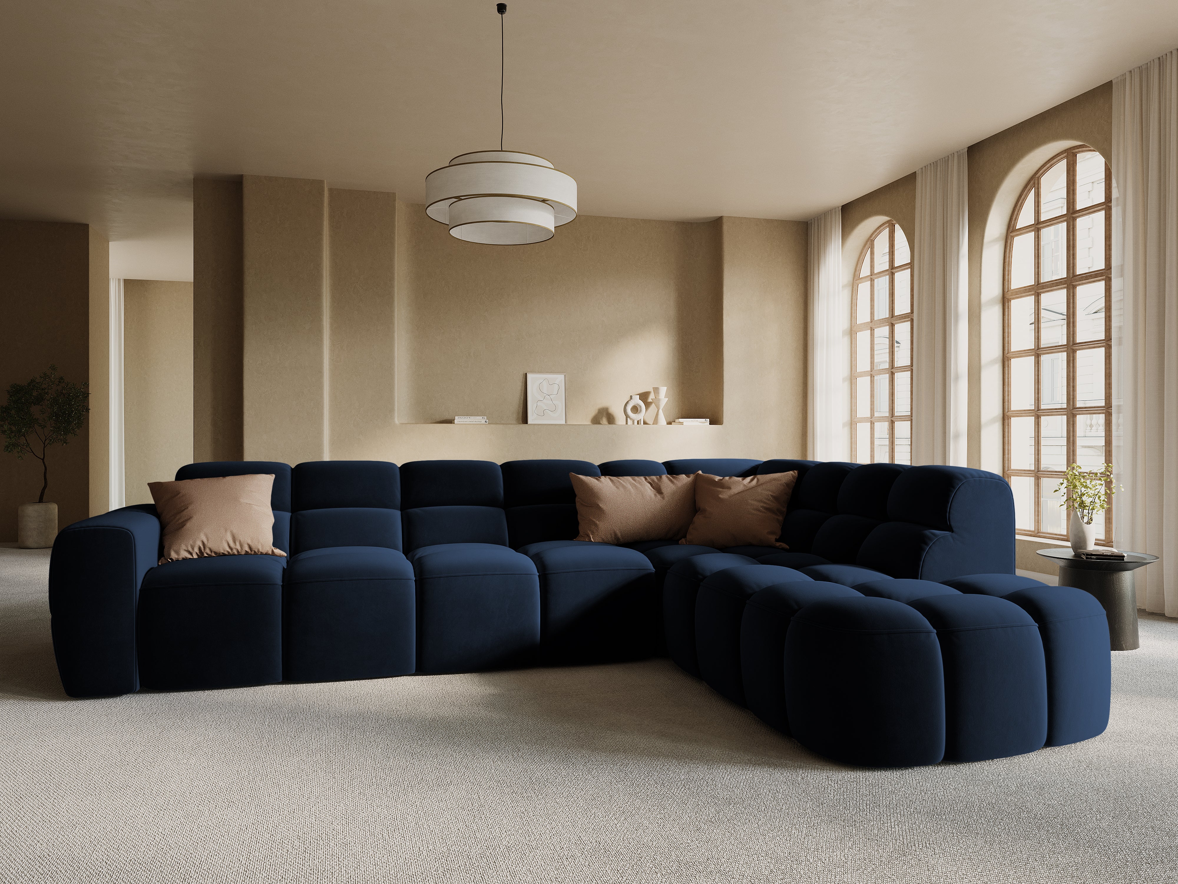 Right-facing corner sofa LISA light blue chenille