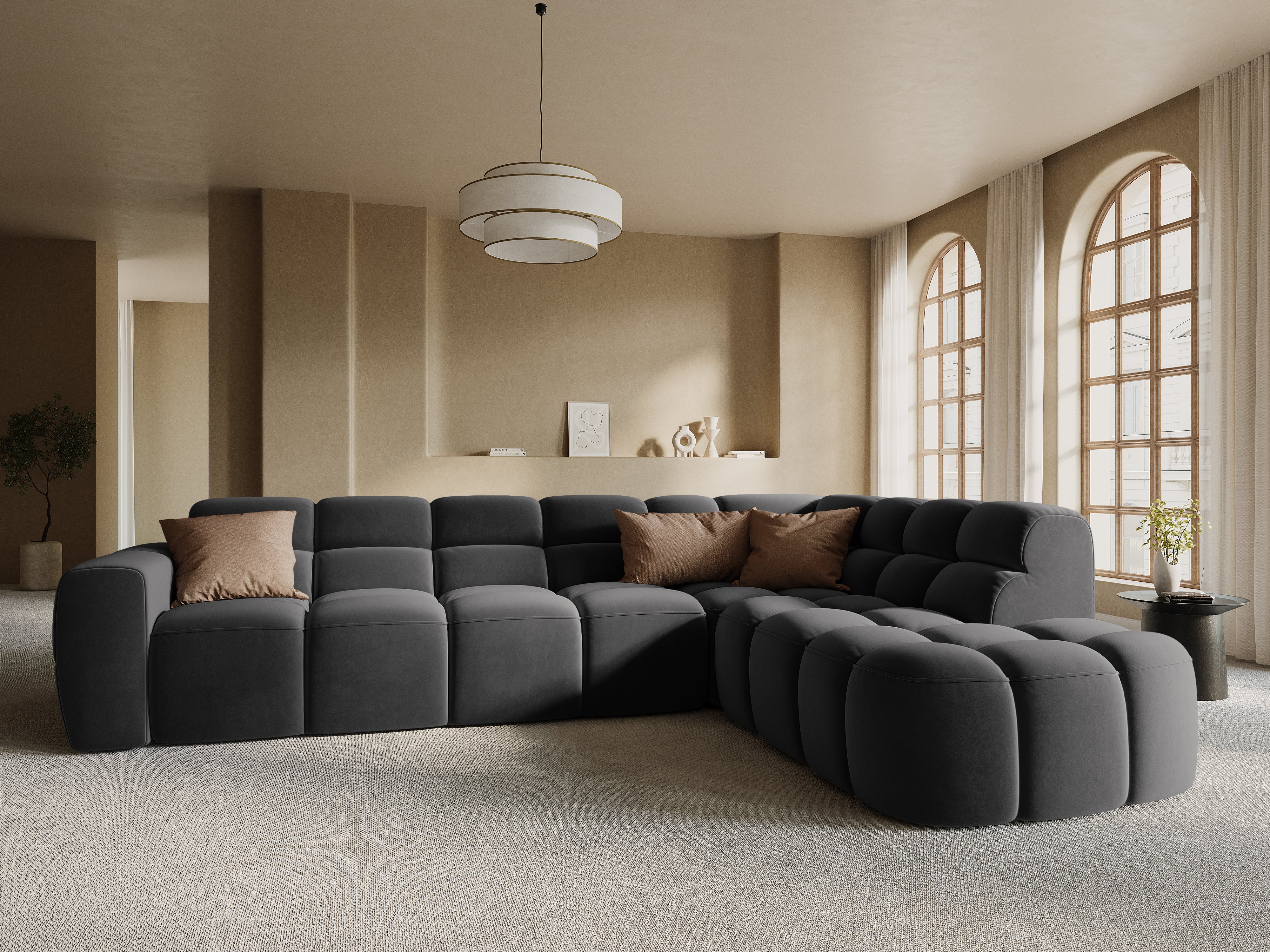 Right-facing velvet corner sofa LISA dark gray [Monika]
