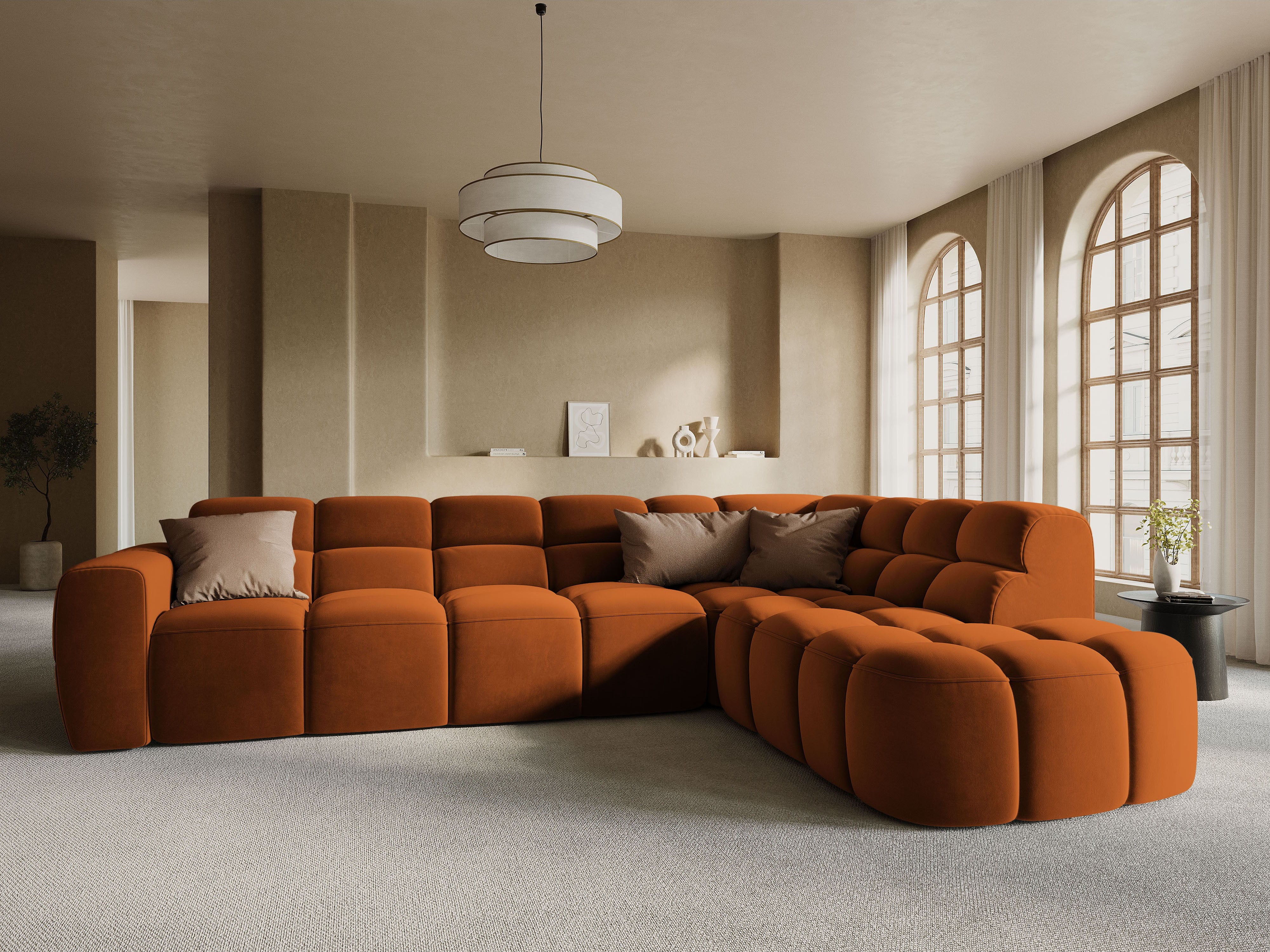 Velvet corner sofa right-sided LISA terracotta [Monika] [Julia spr]