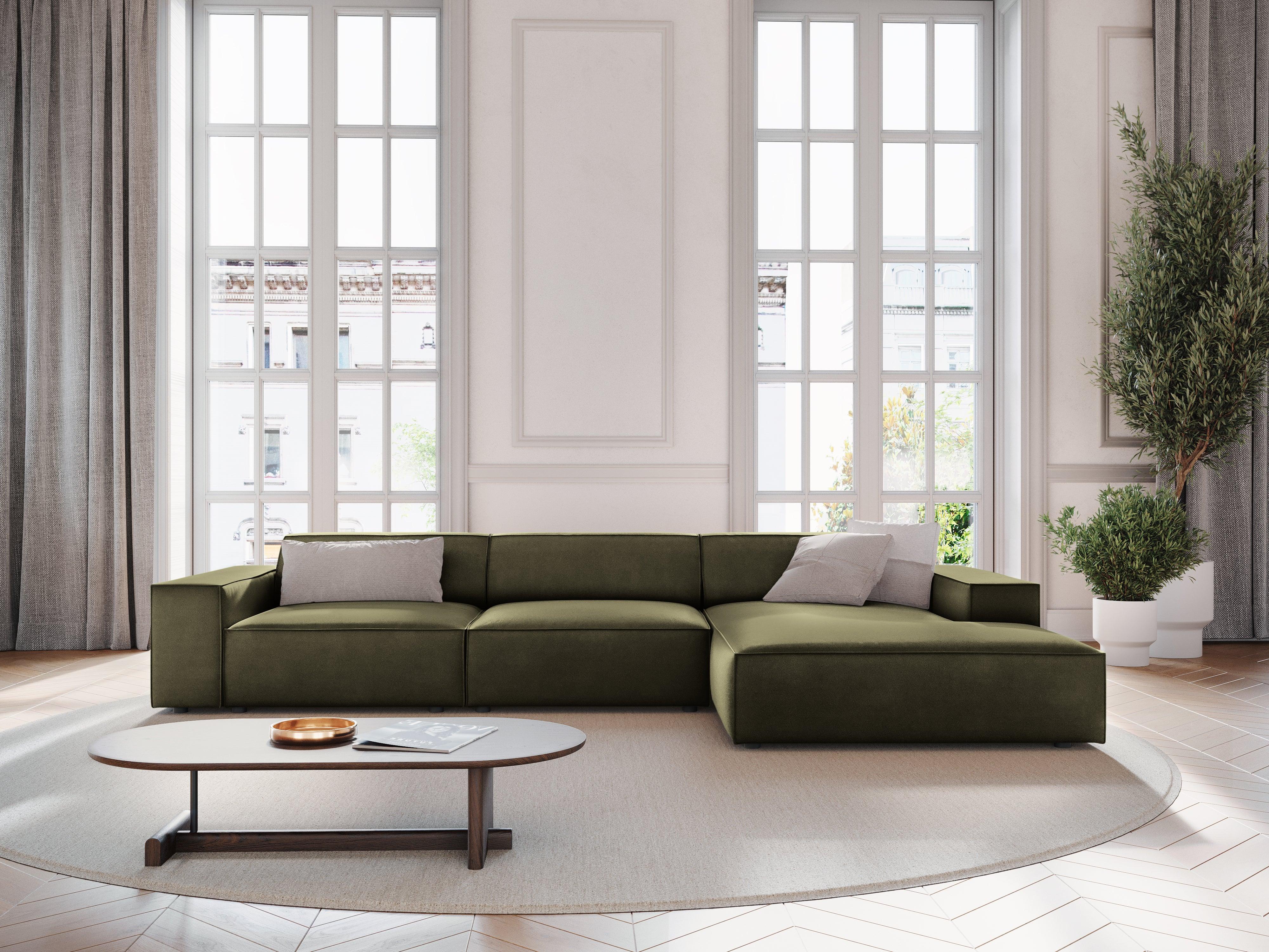 Narożnik aksamitny prawostronny 4-osobowy JODIE zielony Micadoni    Eye on Design