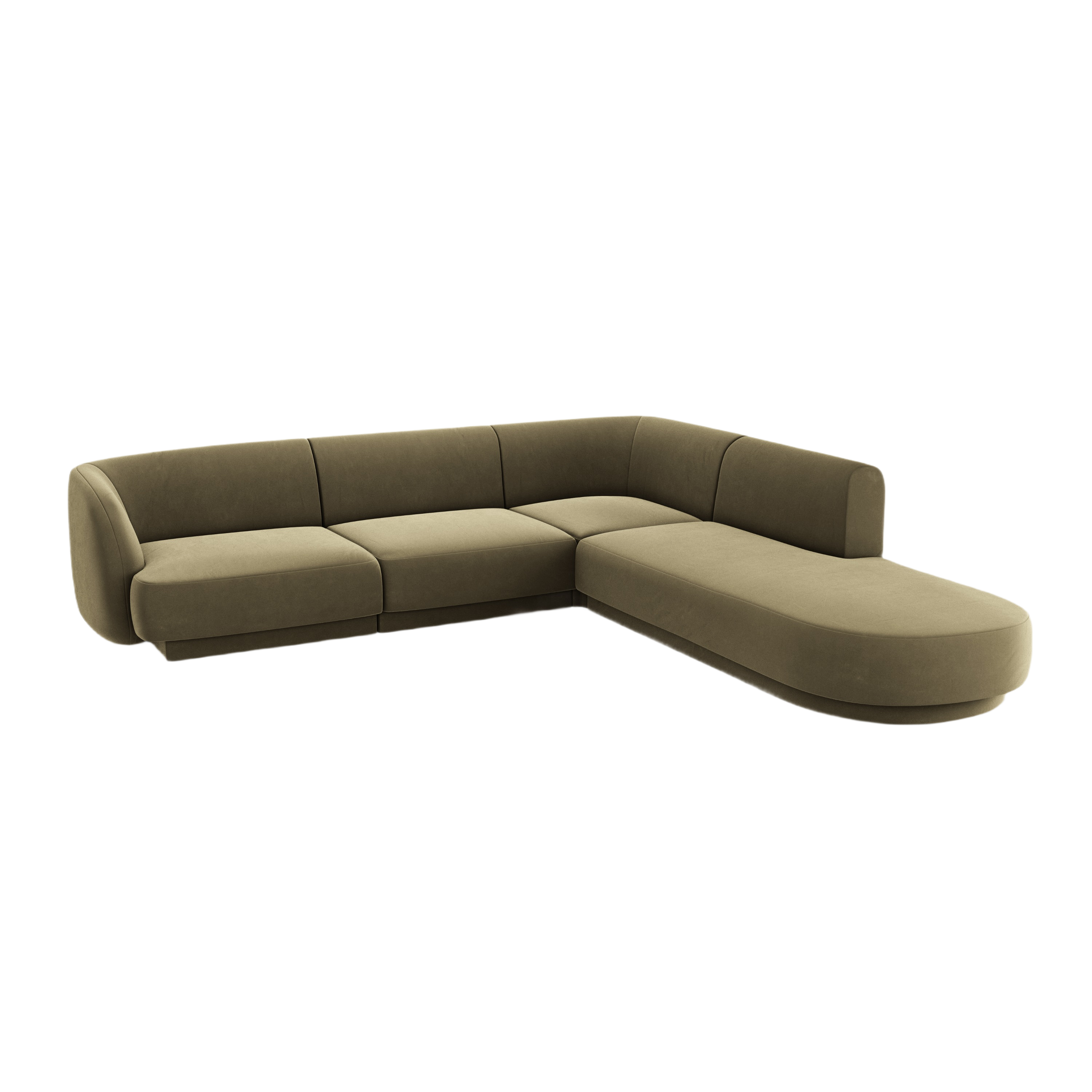 Velvet corner sofa for 6 people right-facing MILEY green