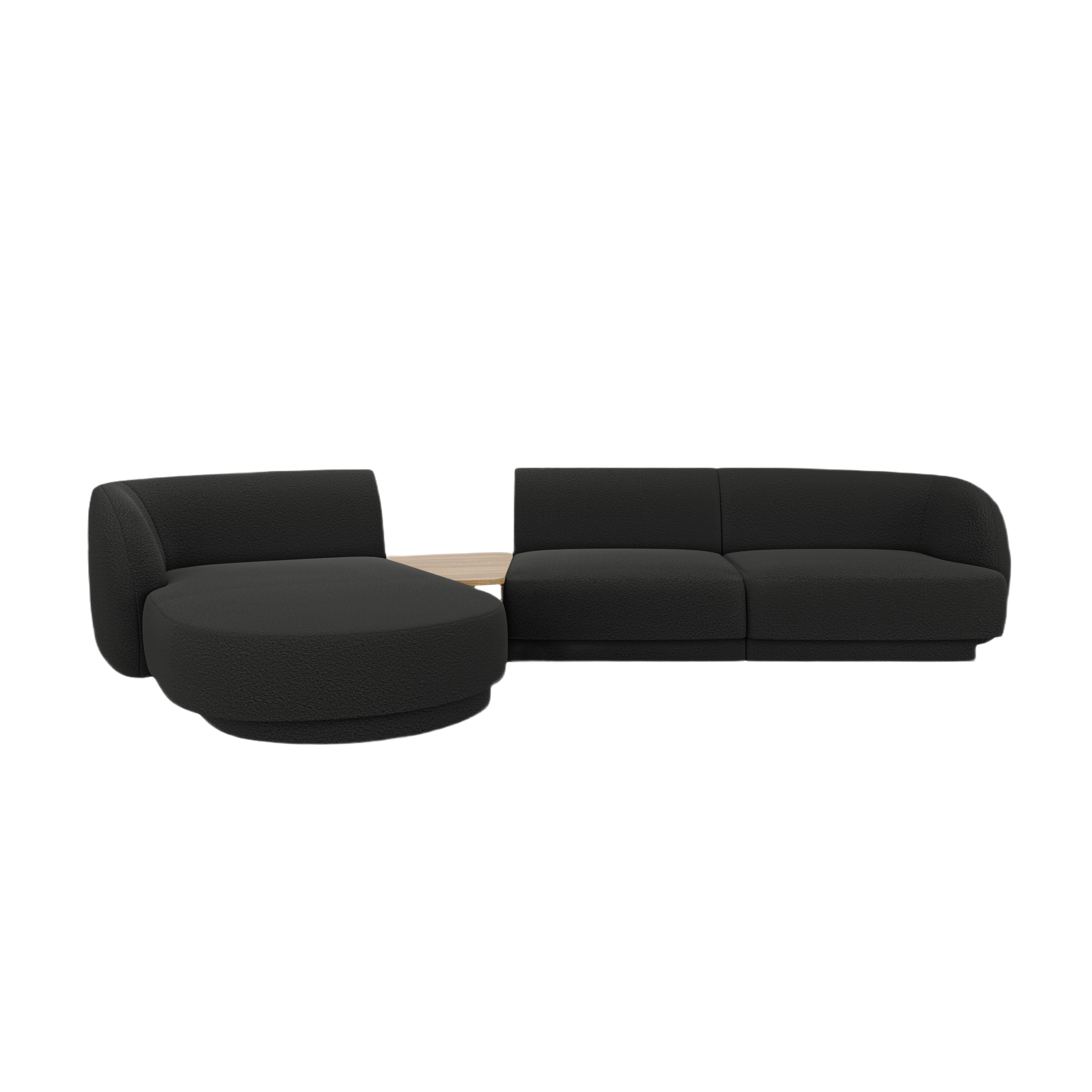 Modular corner sofa with table 3-seater left-sided MILEY black boucle