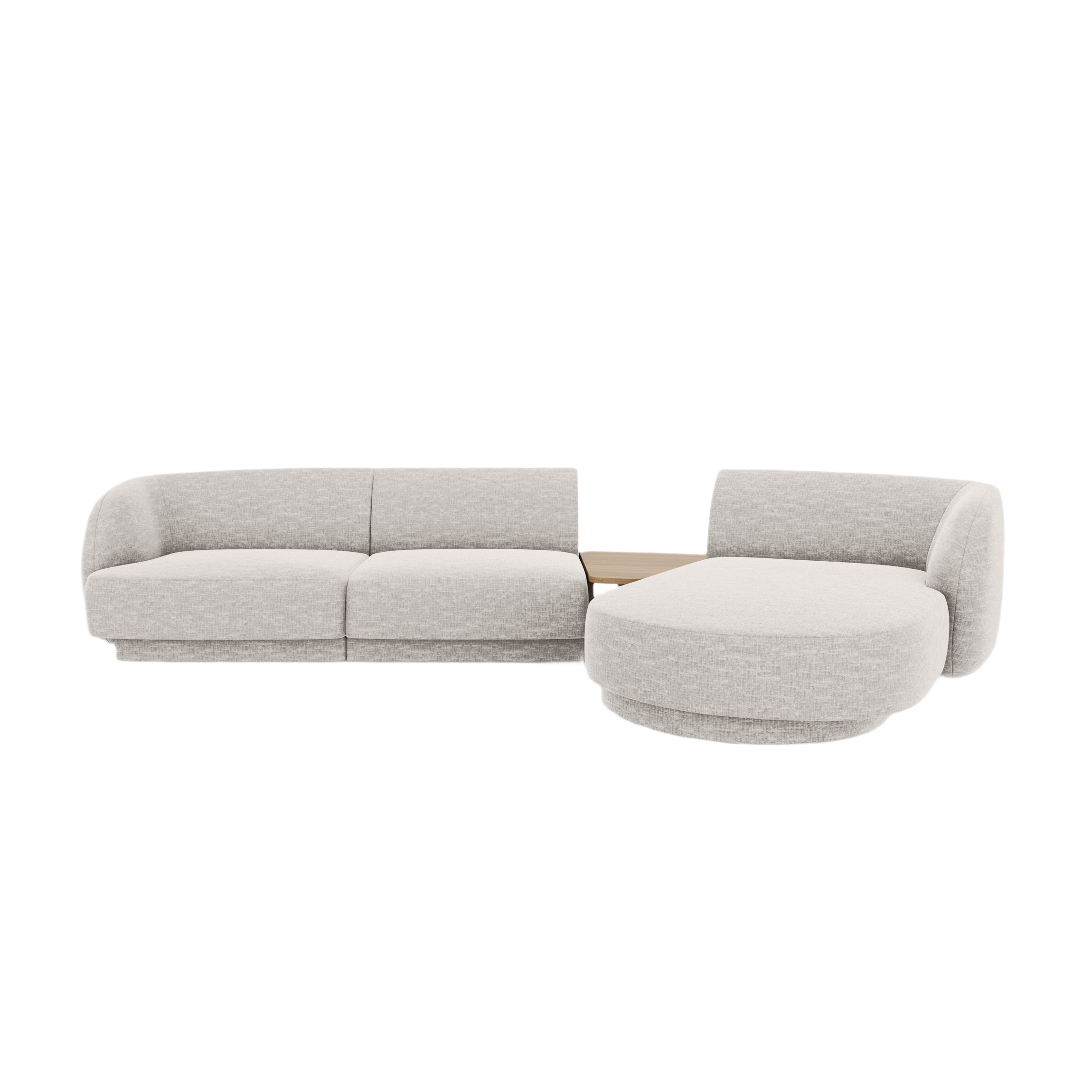 Modulares Ecksofa mit Tisch 3-sitzig rechts MILEY hellgrau schimmernder Chenille