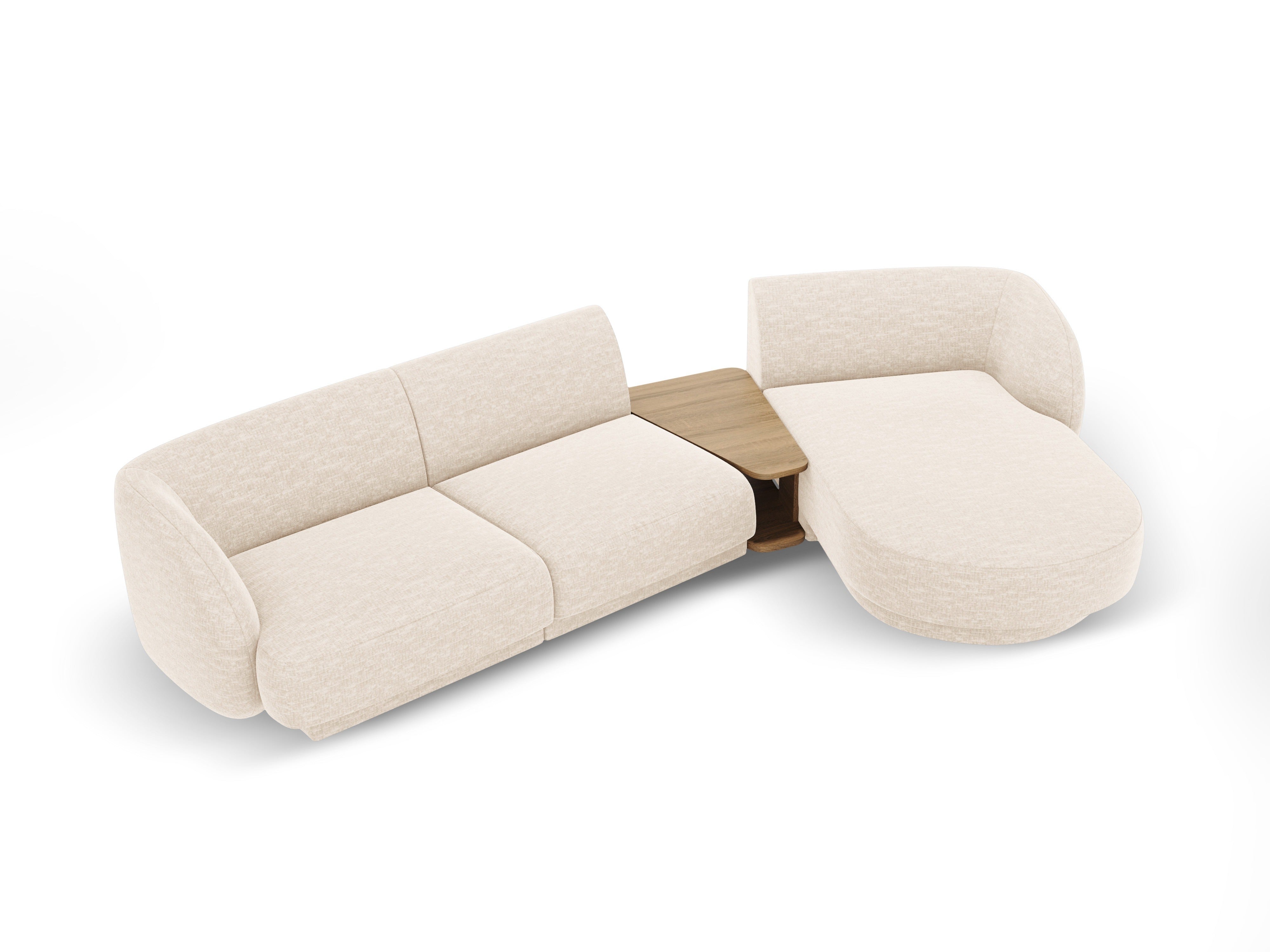 Modulares Ecksofa mit Tisch 3-Sitzer rechts MILEY Elfenbein Chenille