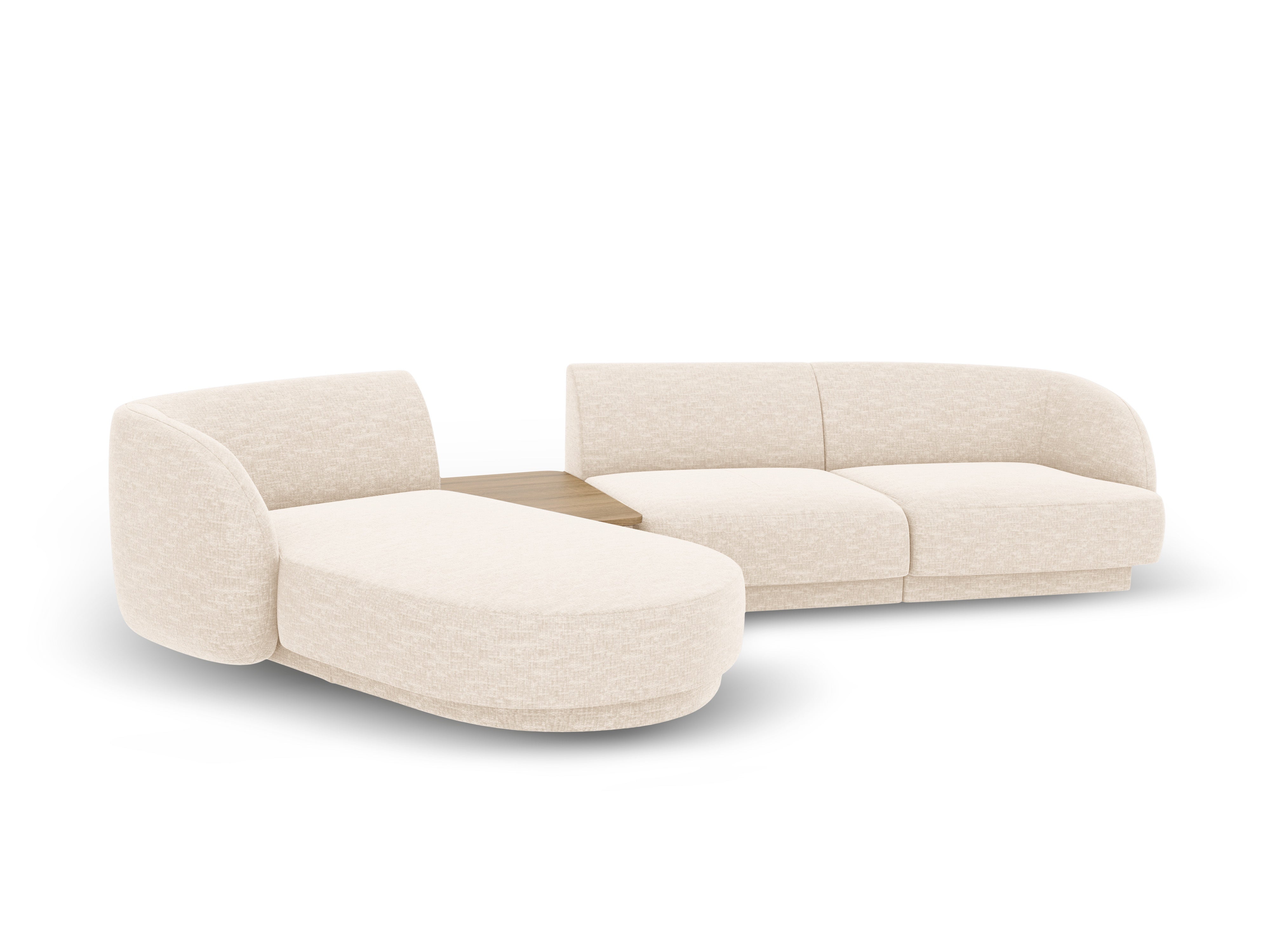 Modulares Ecksofa mit Tisch 3-sitzig links MILEY Elfenbein Chenille