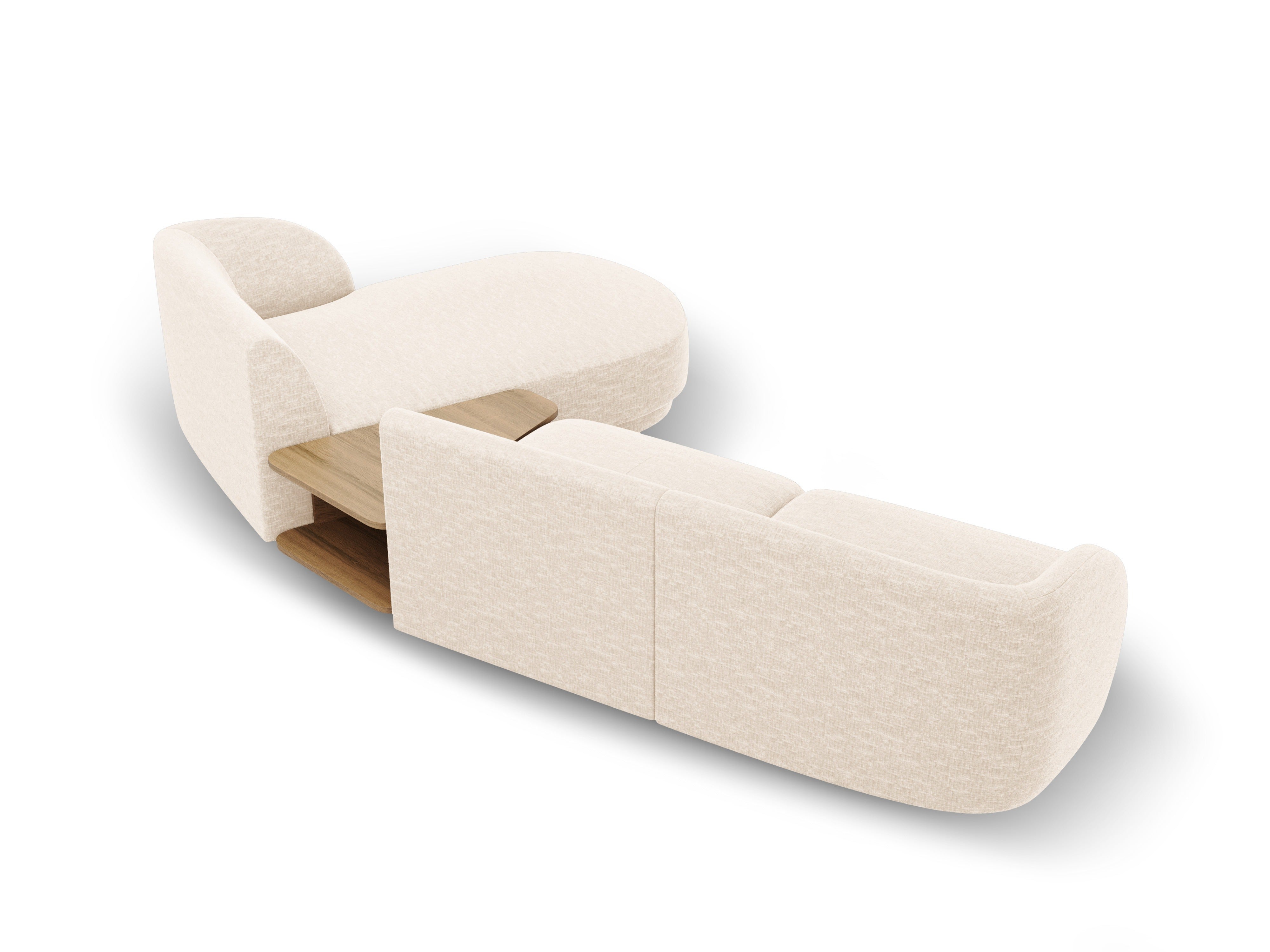 Modulares Ecksofa mit Tisch 3-Sitzer rechts MILEY Elfenbein Chenille