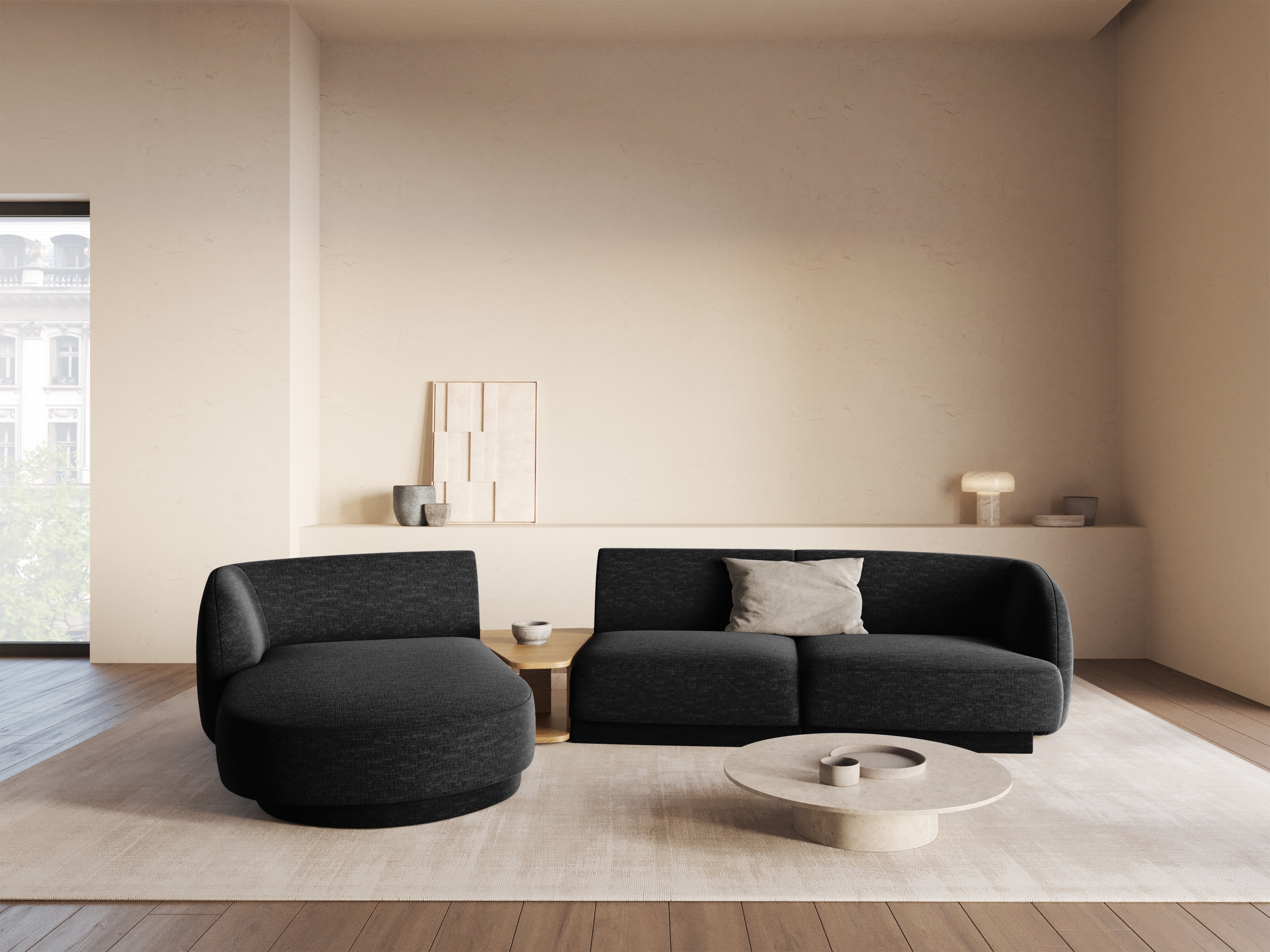 Modulares Ecksofa mit Tisch, 3-Sitzer, links, MILEY, schwarzer Chenille
