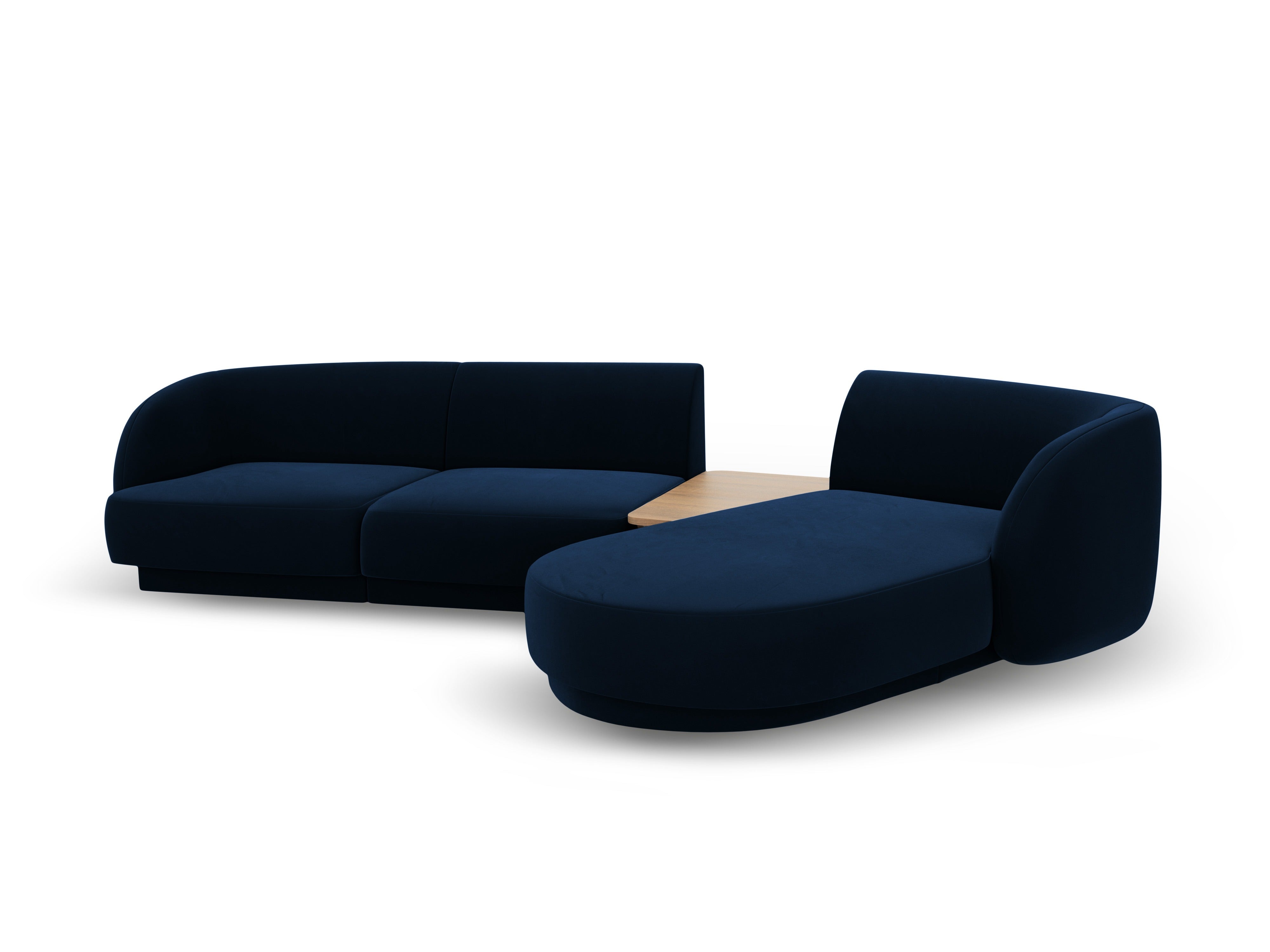 Modulares Ecksofa mit Tisch, 3-Sitzer, rechtsseitig, samtig, MILEY, königsblau