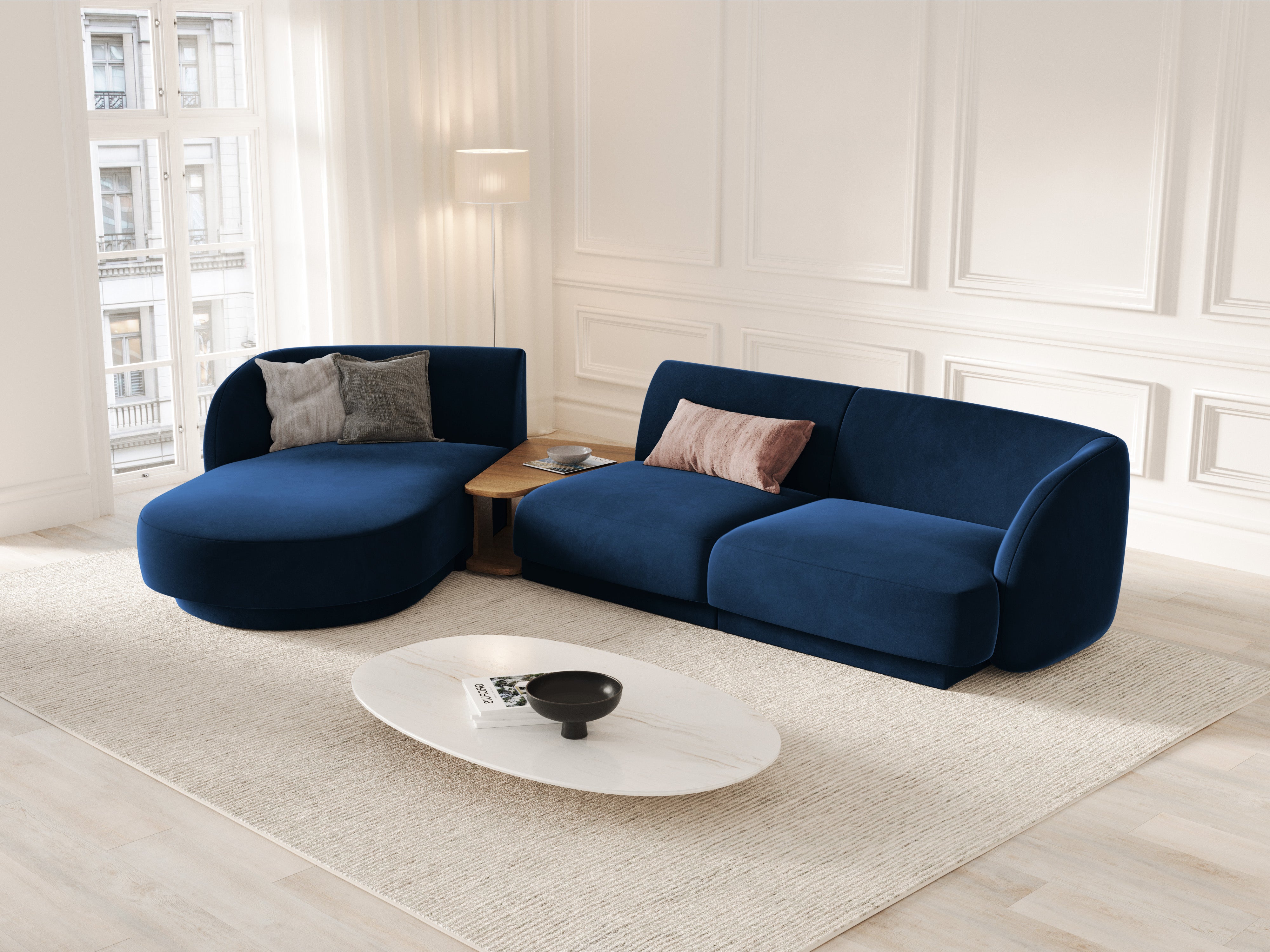 Modulares Ecksofa mit Tisch, 3-Sitzer, links, MILEY, königsblau