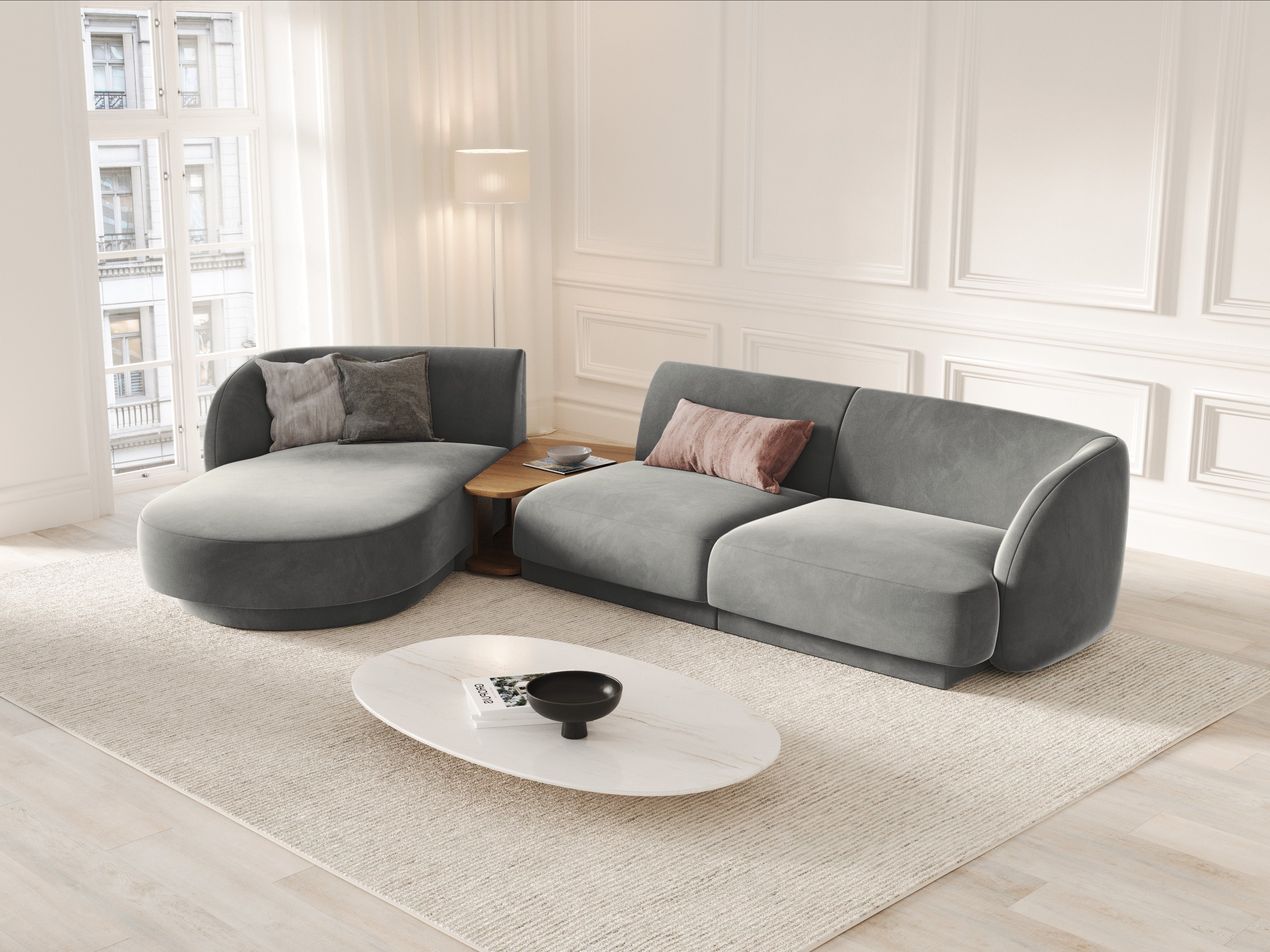 Modulares Ecksofa mit Tisch 3-sitzig links MILEY hellgrau