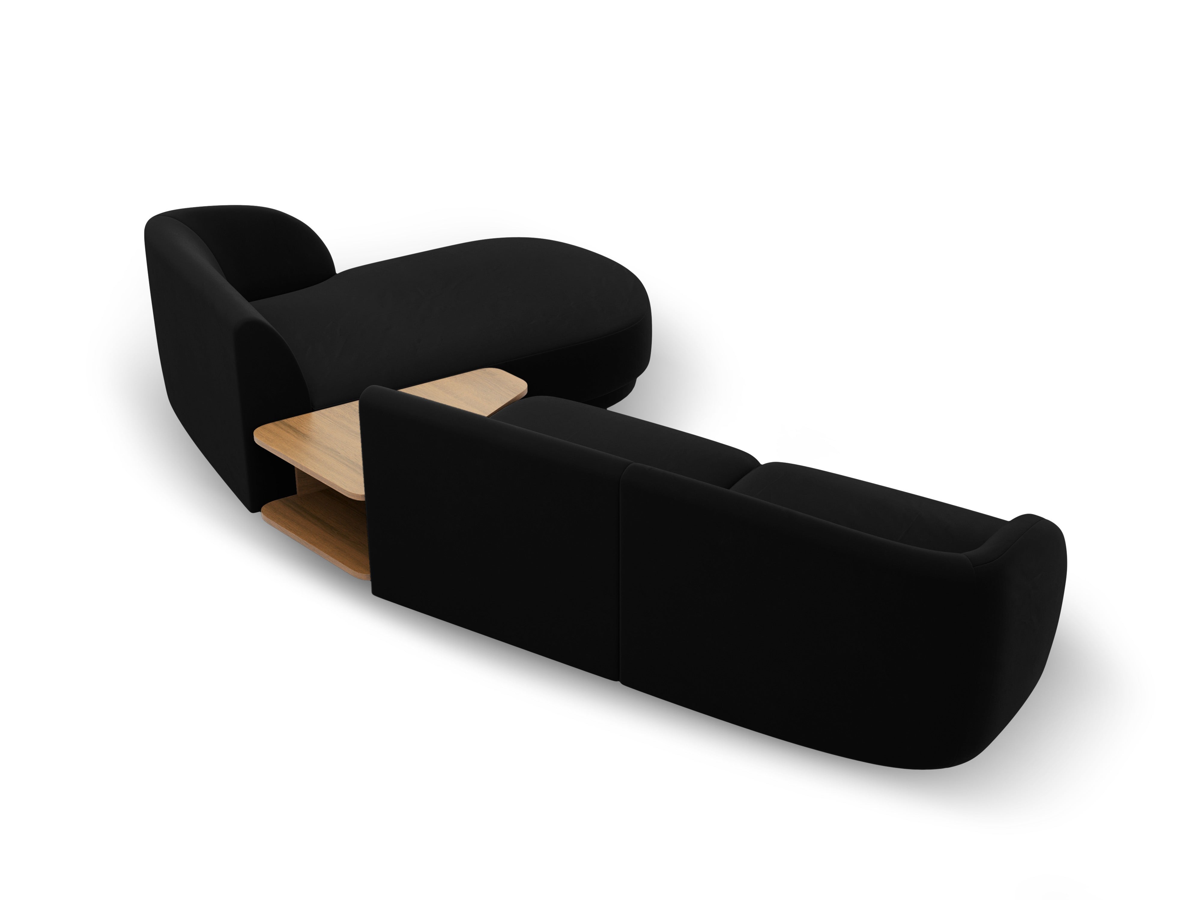 Modulares Ecksofa mit Tisch, 3-Sitzer, rechtsseitig, samtig, MILEY, schwarz