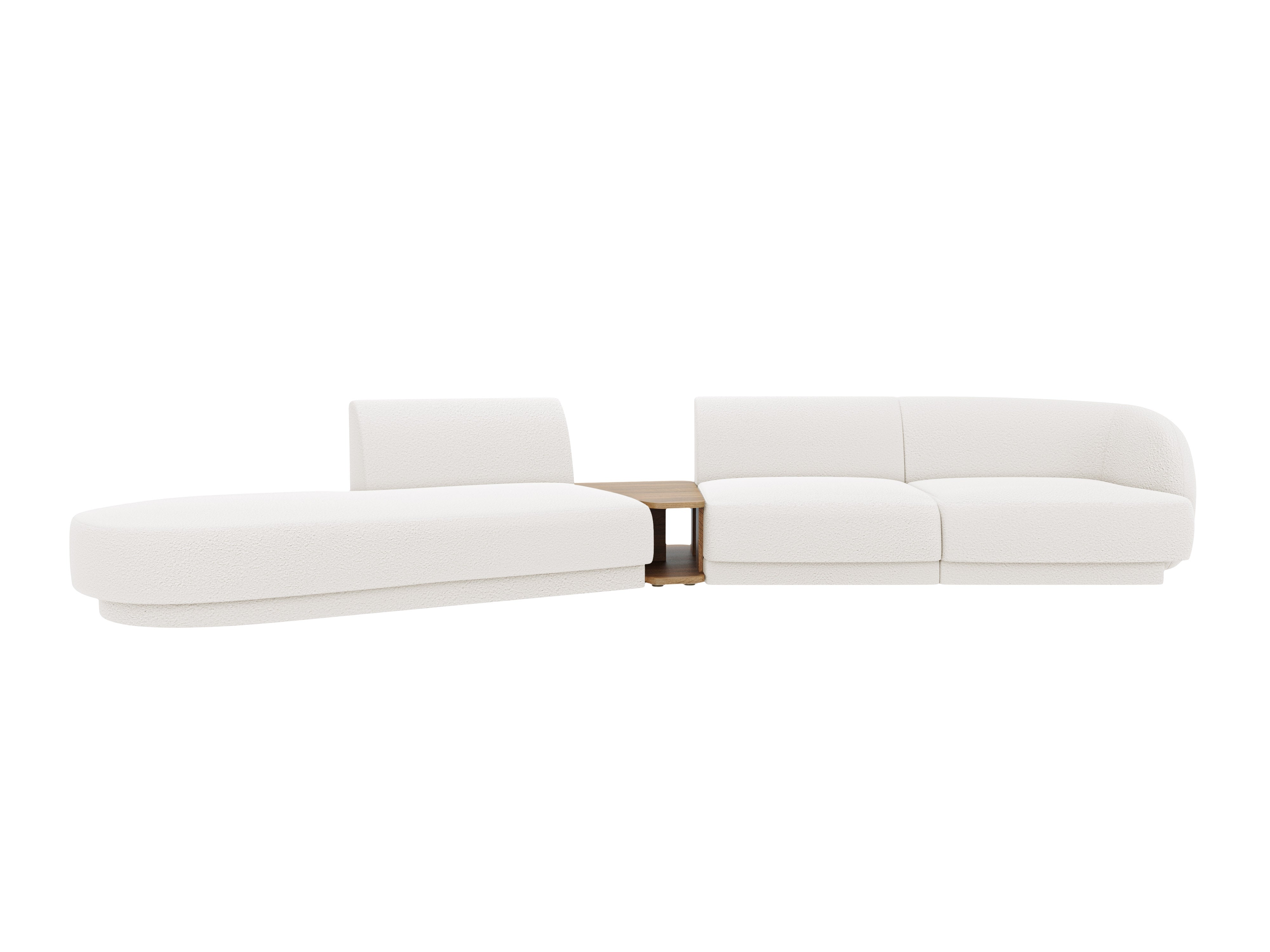 Left-sided modular sofa with table for 4 people MILEY white boucle