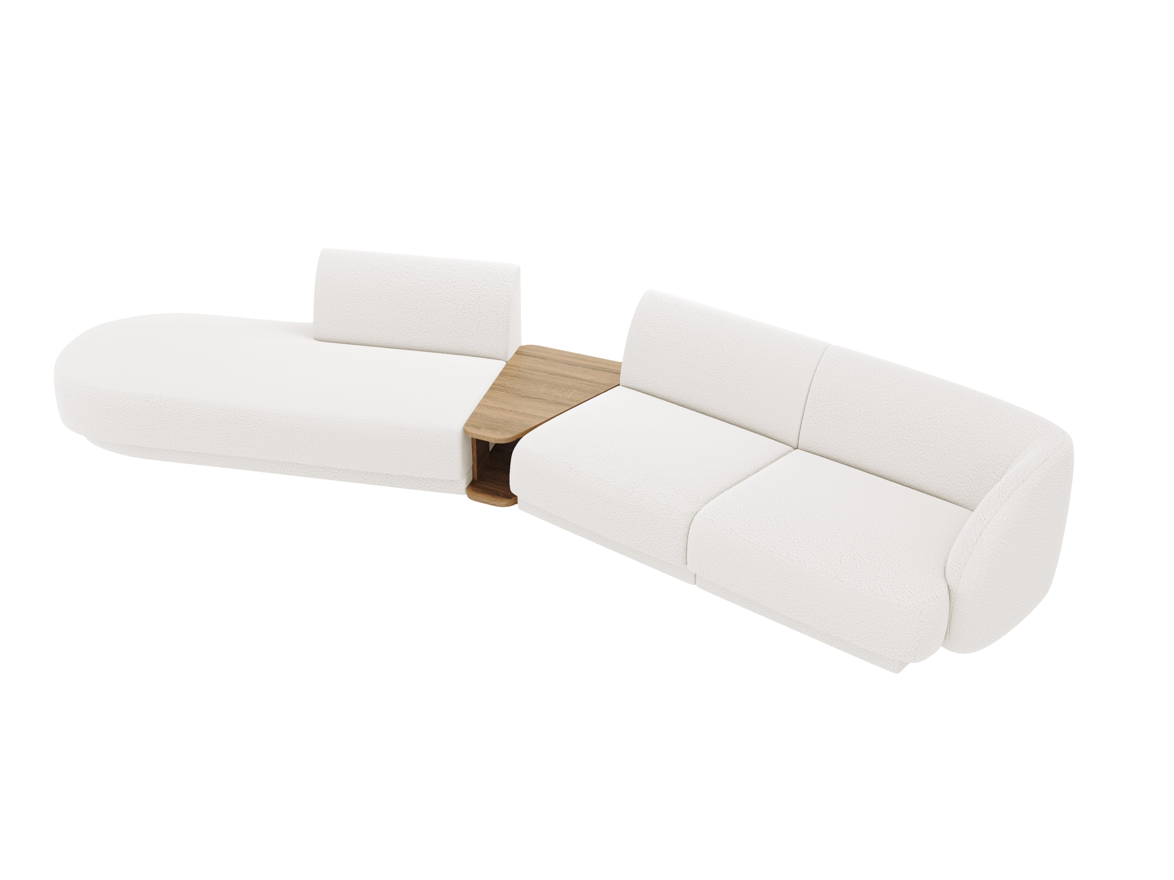 Left-sided modular sofa with table for 4 people MILEY white boucle