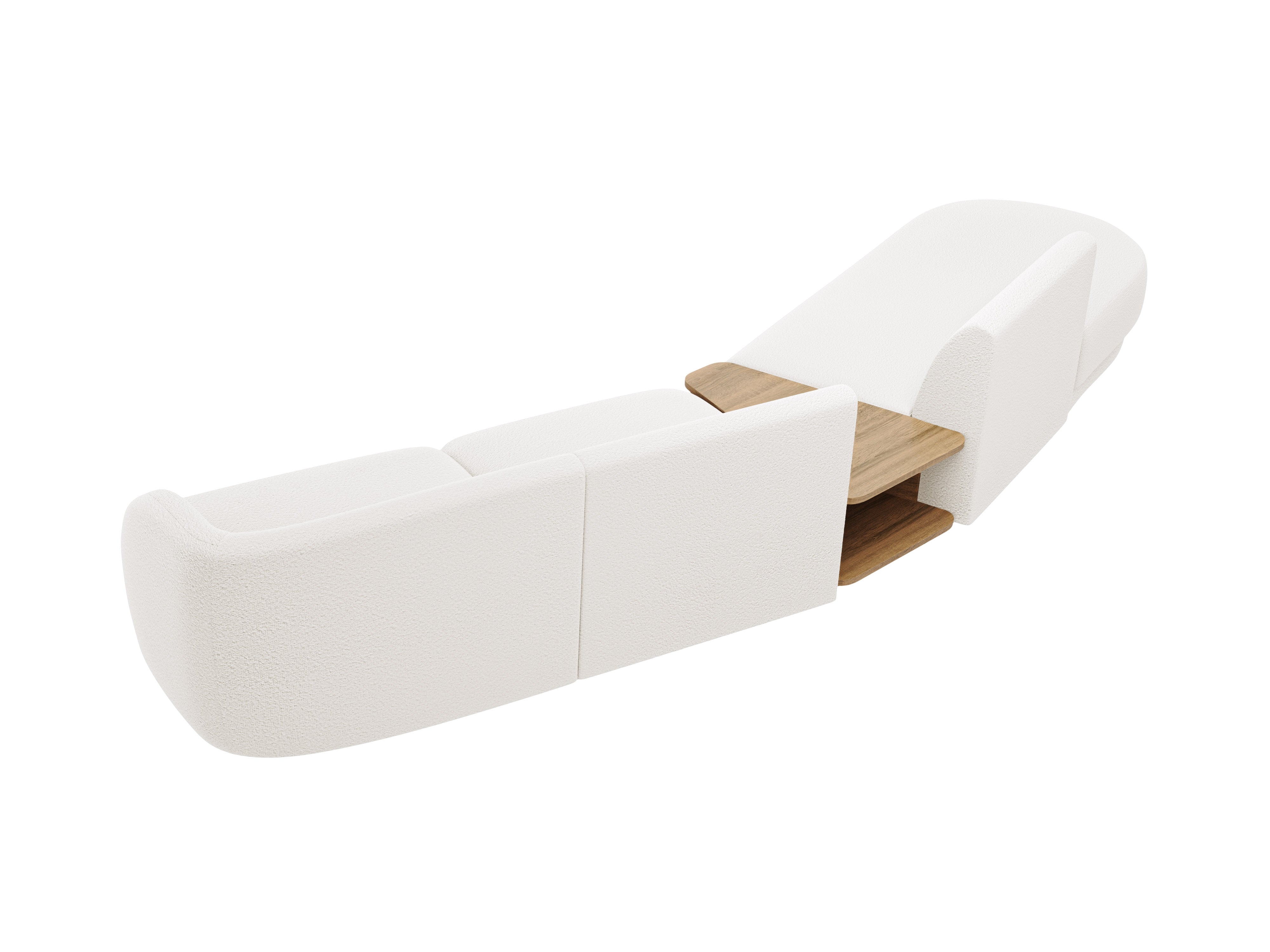 Left-sided modular sofa with table for 4 people MILEY white boucle