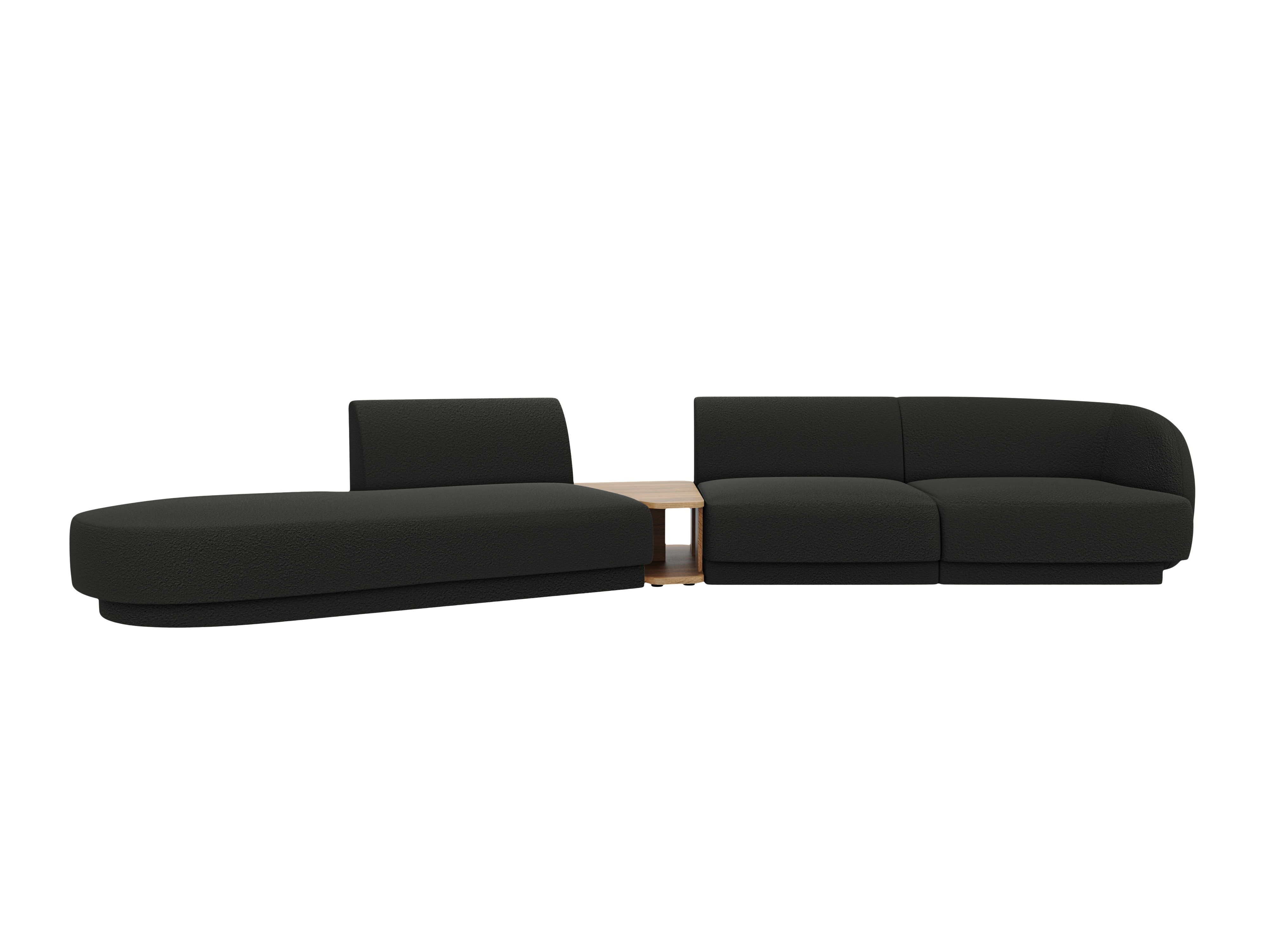 Left-sided modular sofa with table for 4 people MILEY black boucle
