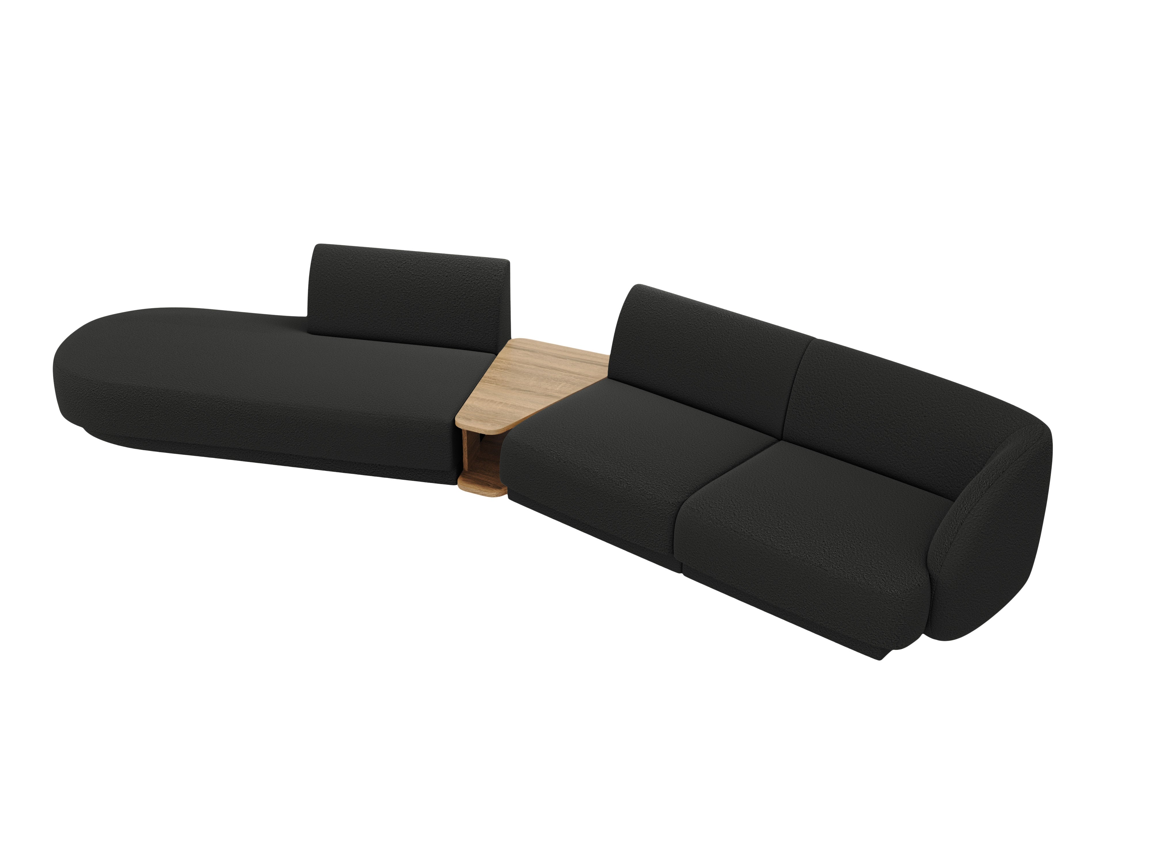 Left-sided modular sofa with table for 4 people MILEY black boucle