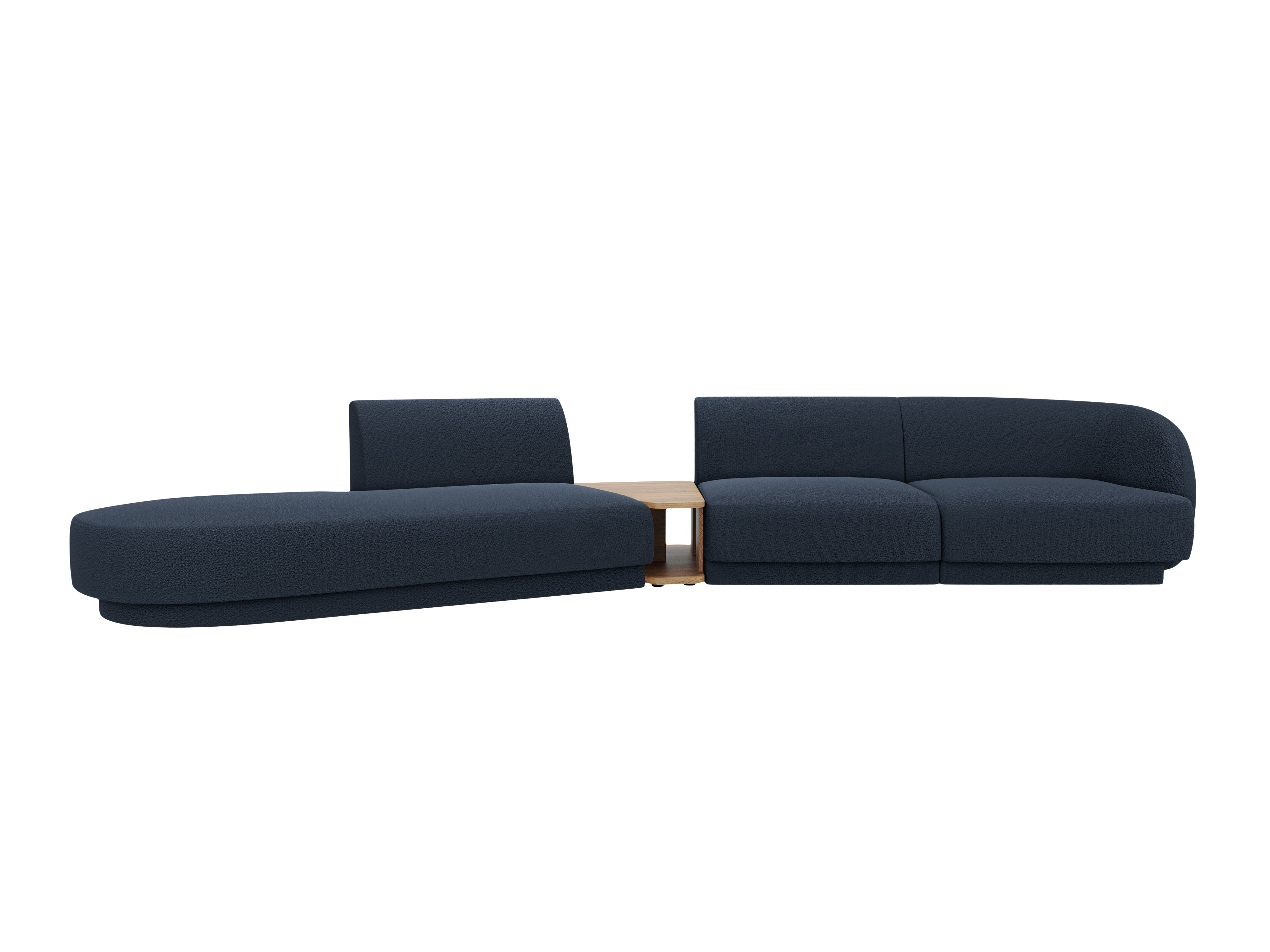 Left-facing modular sofa with table for 4 people MILEY dark blue boucle