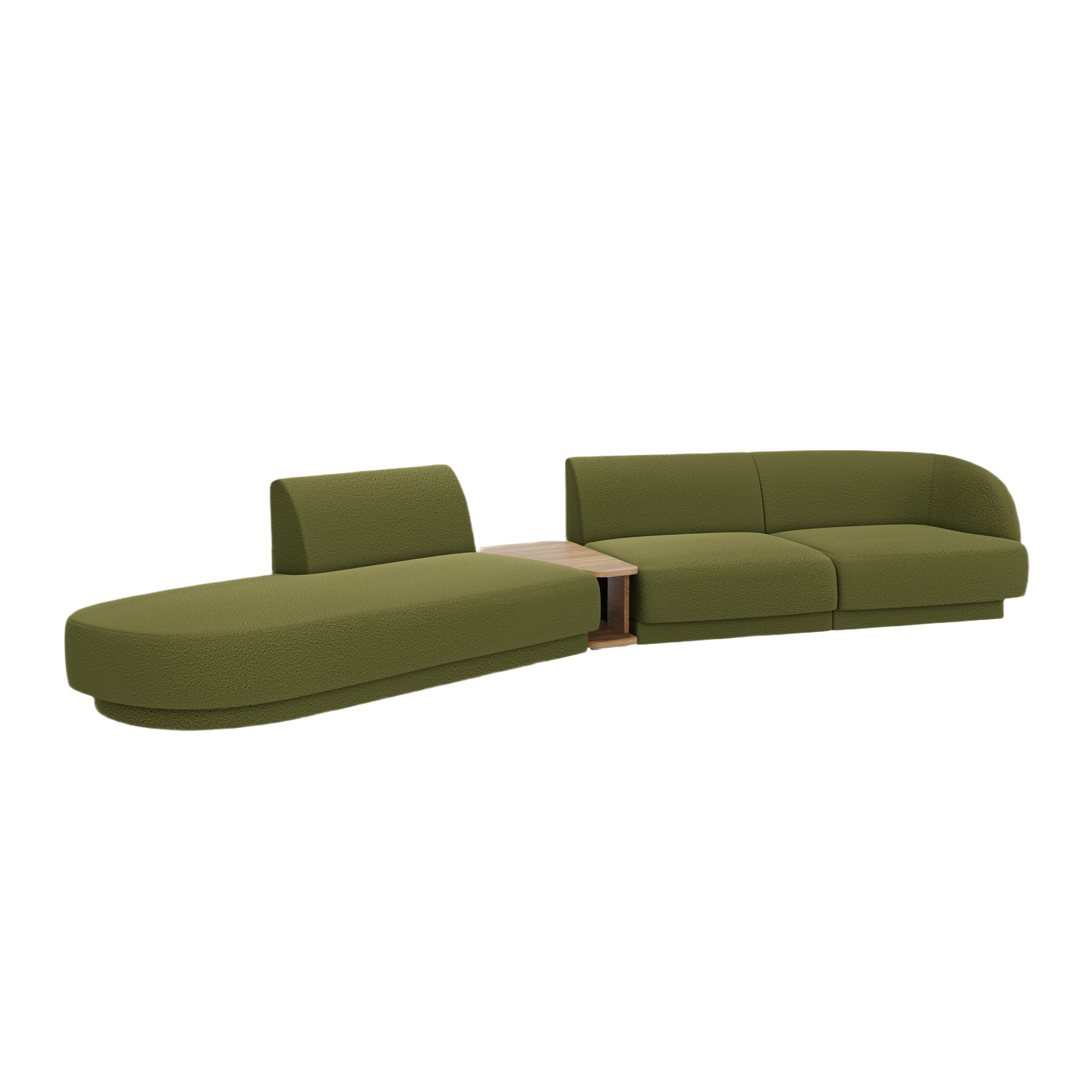 Modulares Sofa links mit Tisch für 4 Personen MILEY grün Boucle