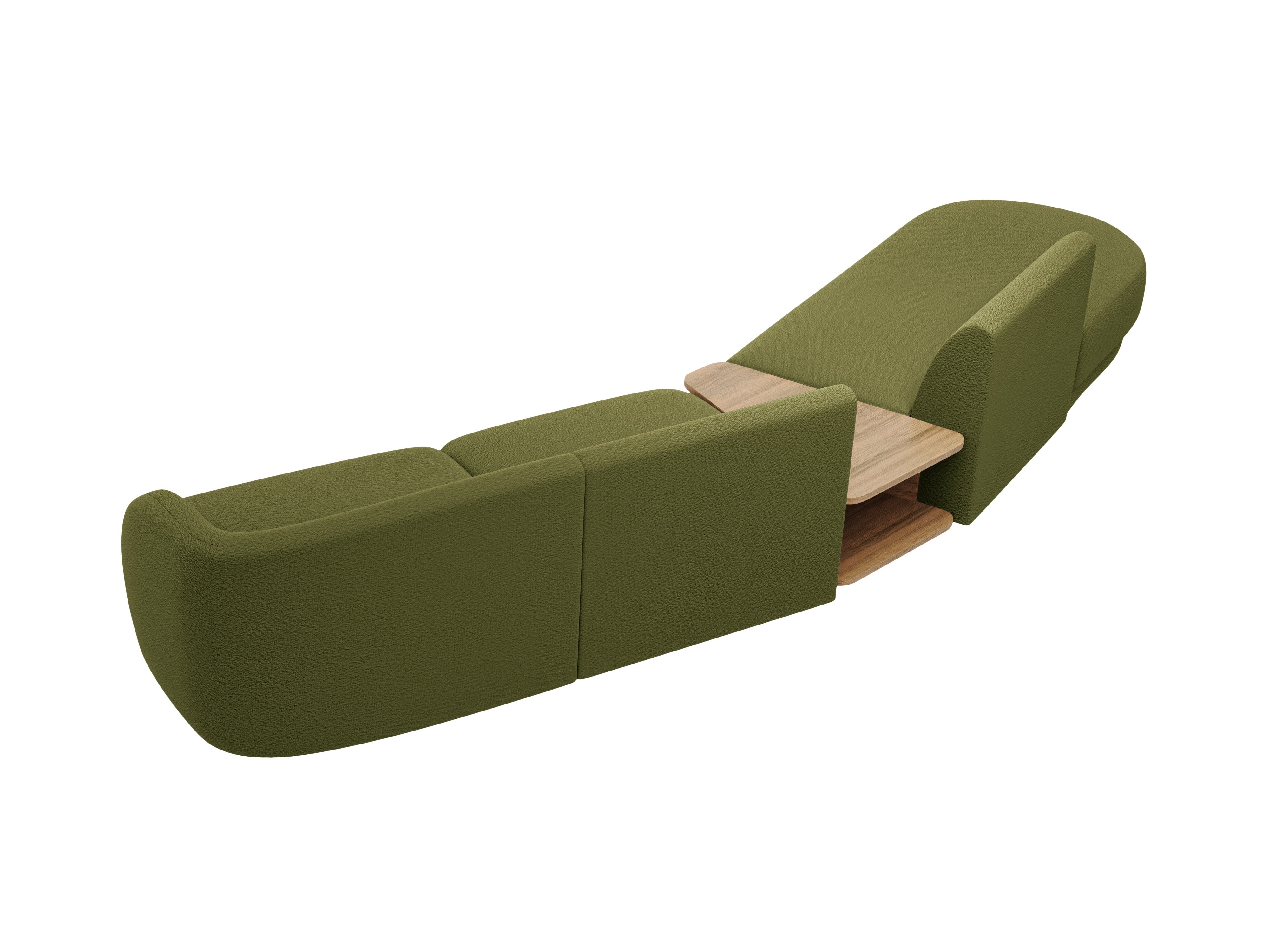 Modulares Sofa links mit Tisch für 4 Personen MILEY grün Boucle