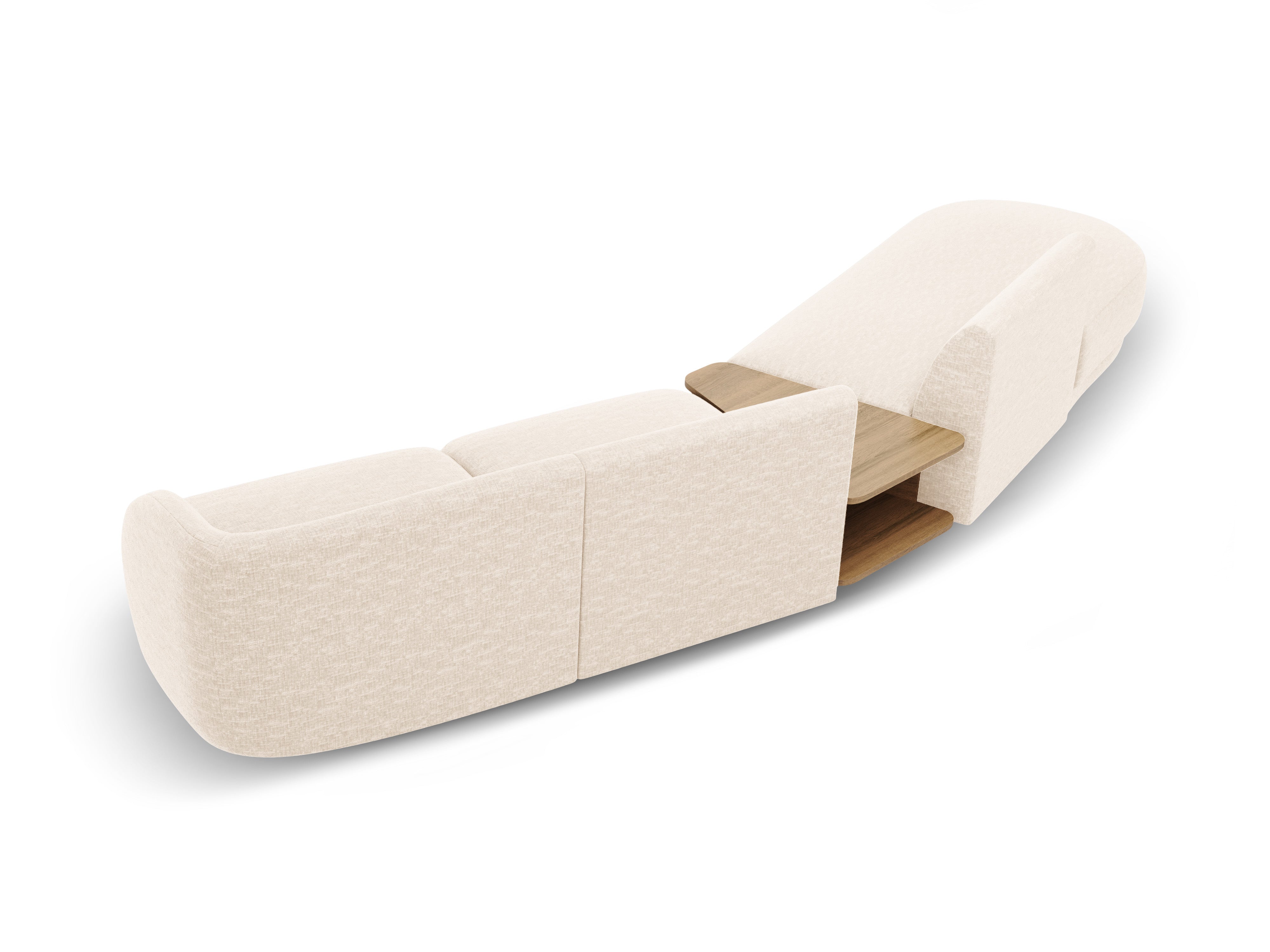 Left-facing modular sofa with table for 4 people MILEY light beige silky chenille