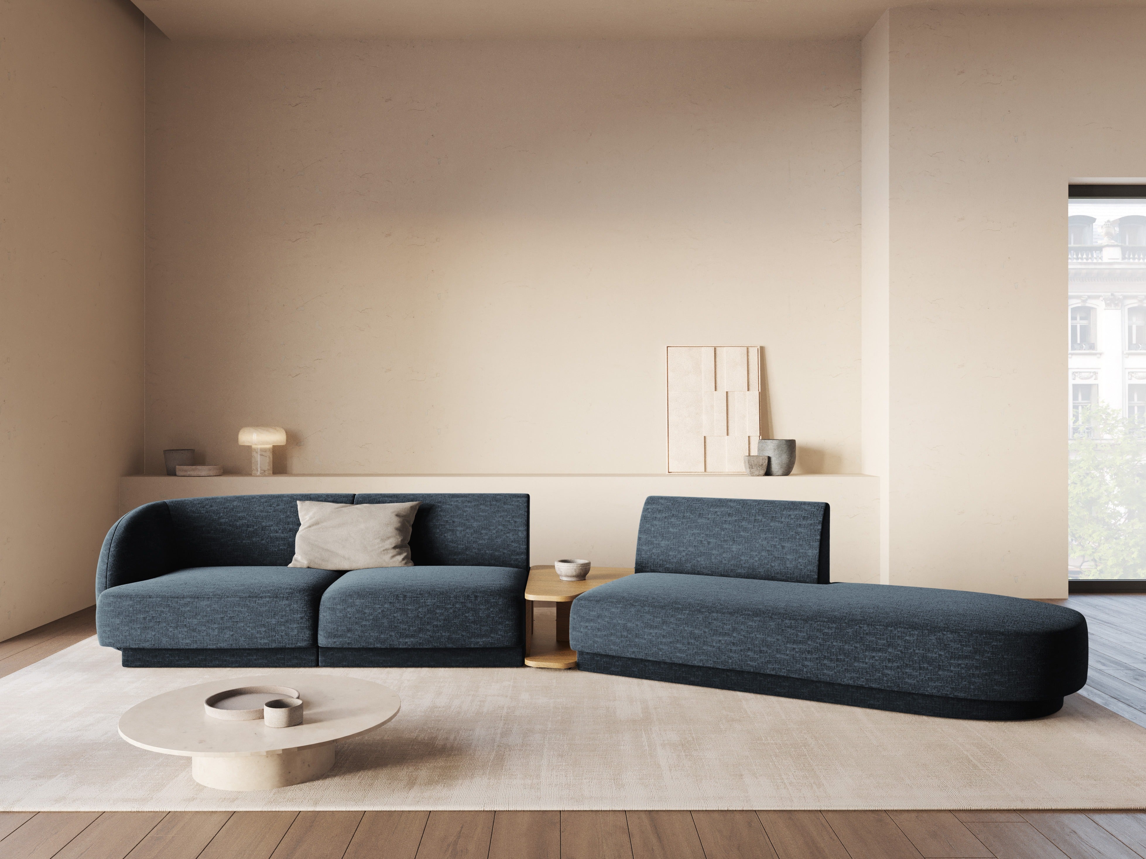 Modularsofa rechtsseitig für 6 Personen aus Samt MILEY in königsblau
