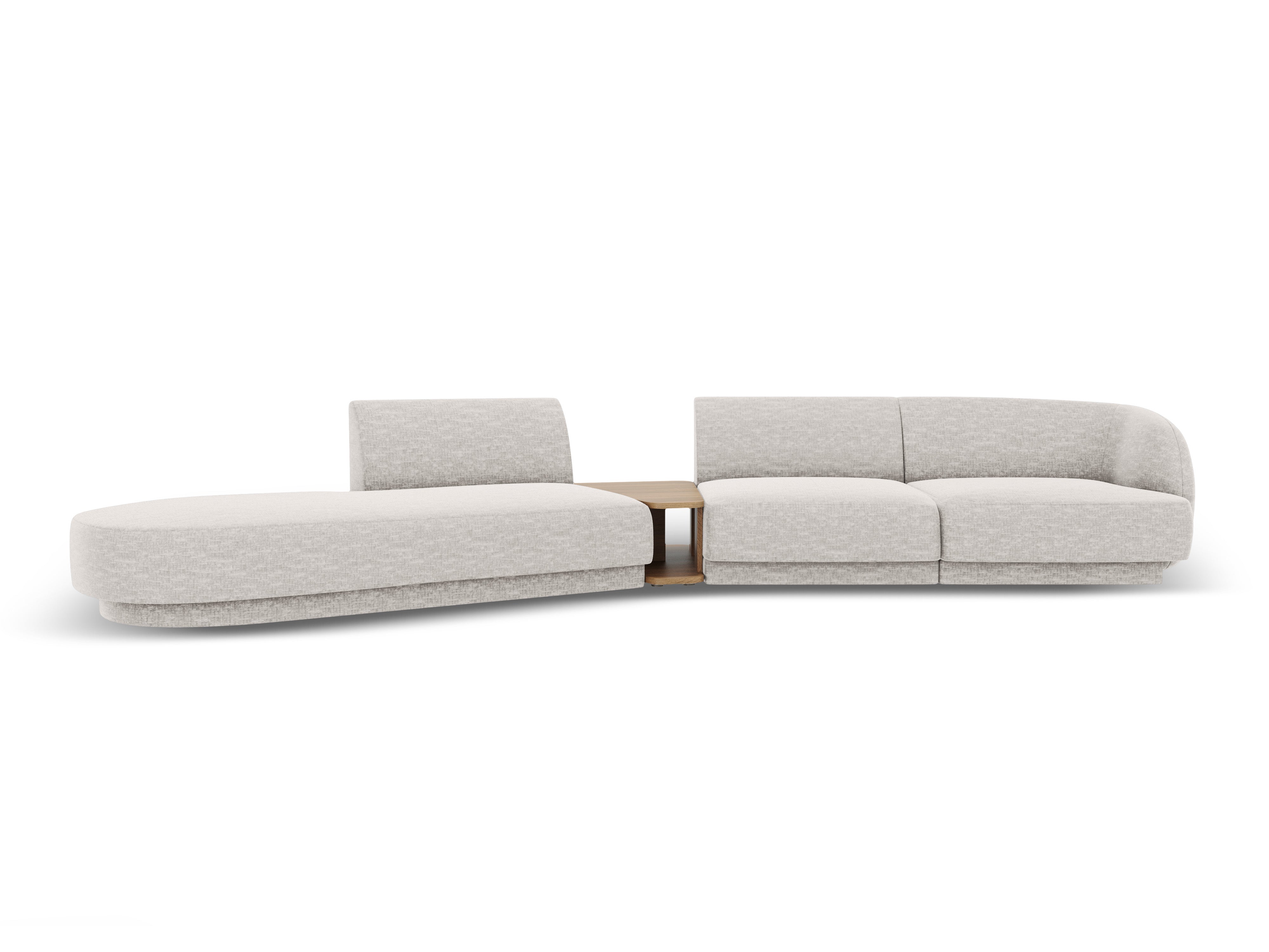 Left-sided modular sofa with table for 4 people MILEY light gray silky chenille